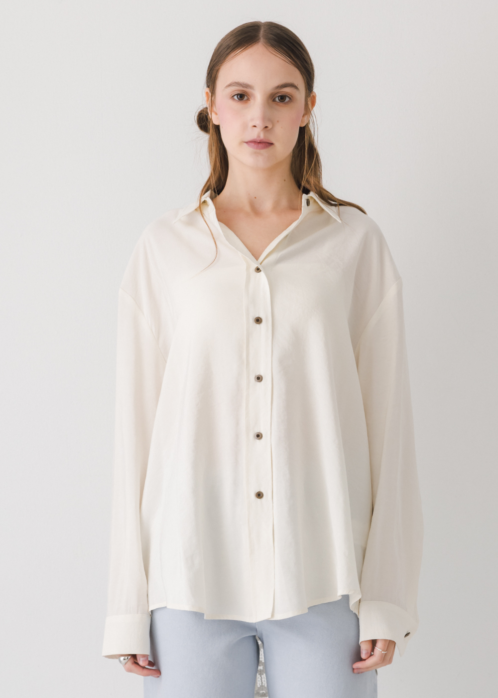 莫代爾拼接設計長袖襯衫