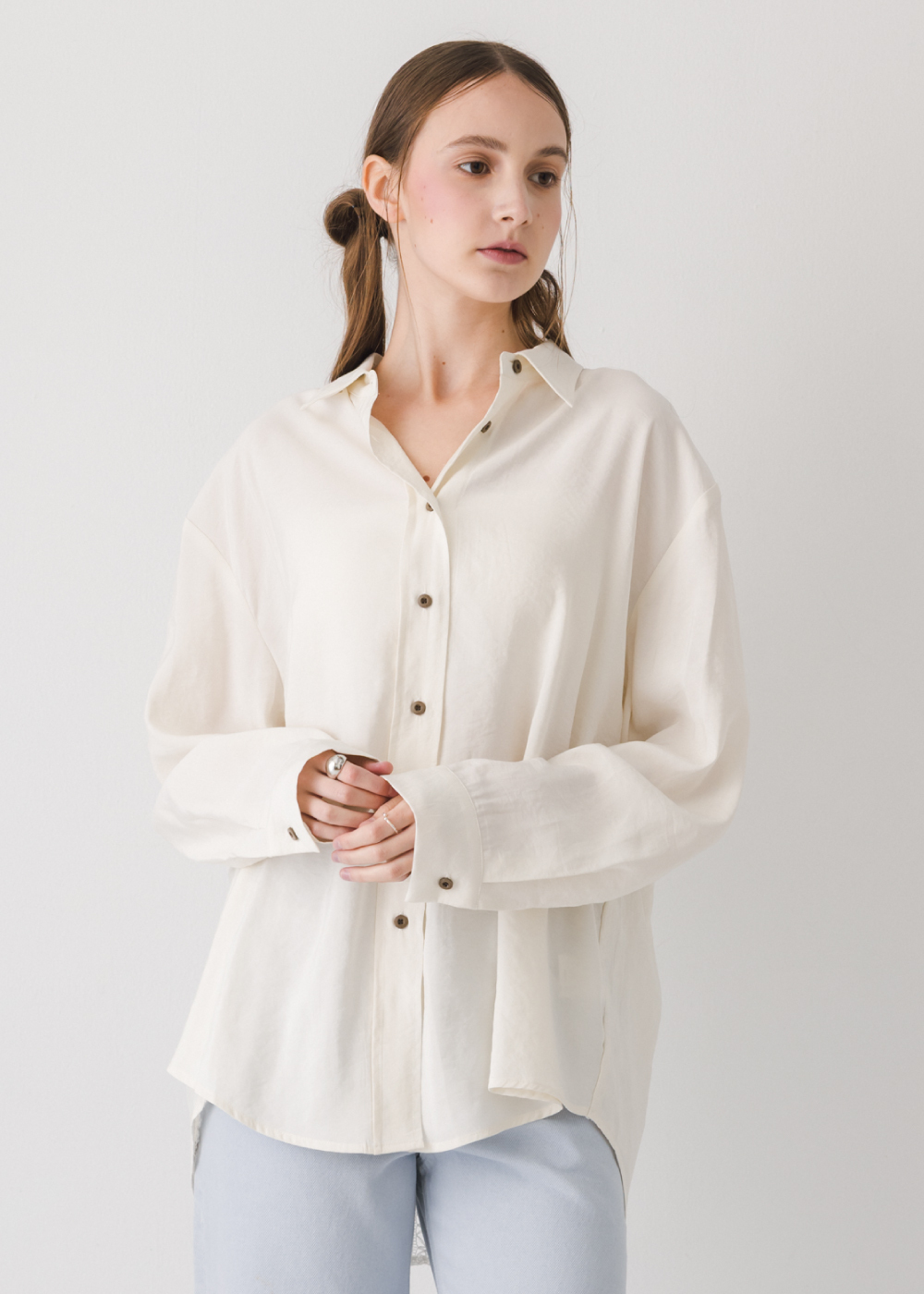 莫代爾拼接設計長袖襯衫