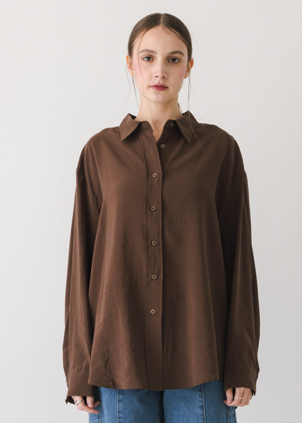 莫代爾拼接設計長袖襯衫