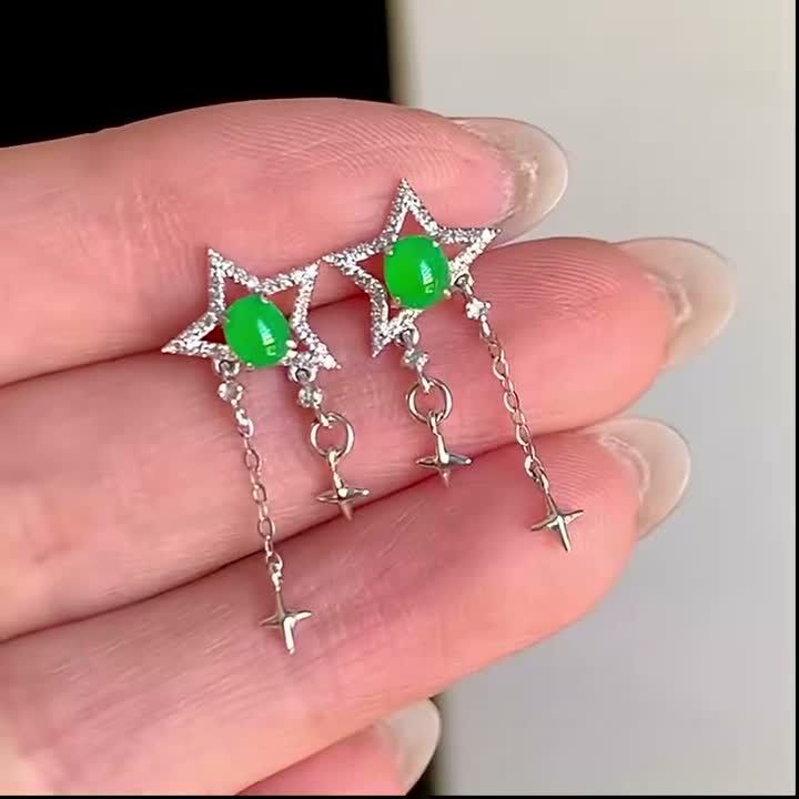 翡翠耳墜,天然翡翠A玉, 緬甸玉, Jade, Jadeite