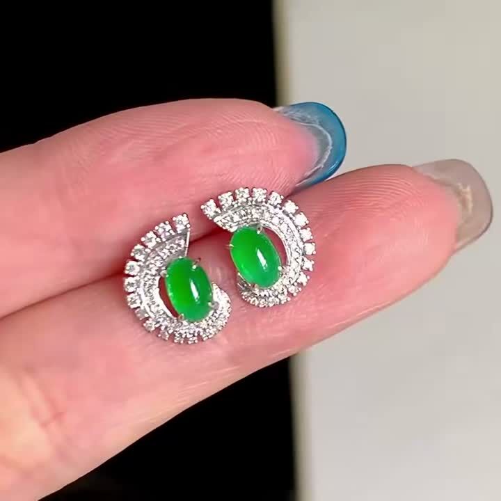 翡翠耳釘,天然翡翠A玉, 緬甸玉, Jade, Jadeite