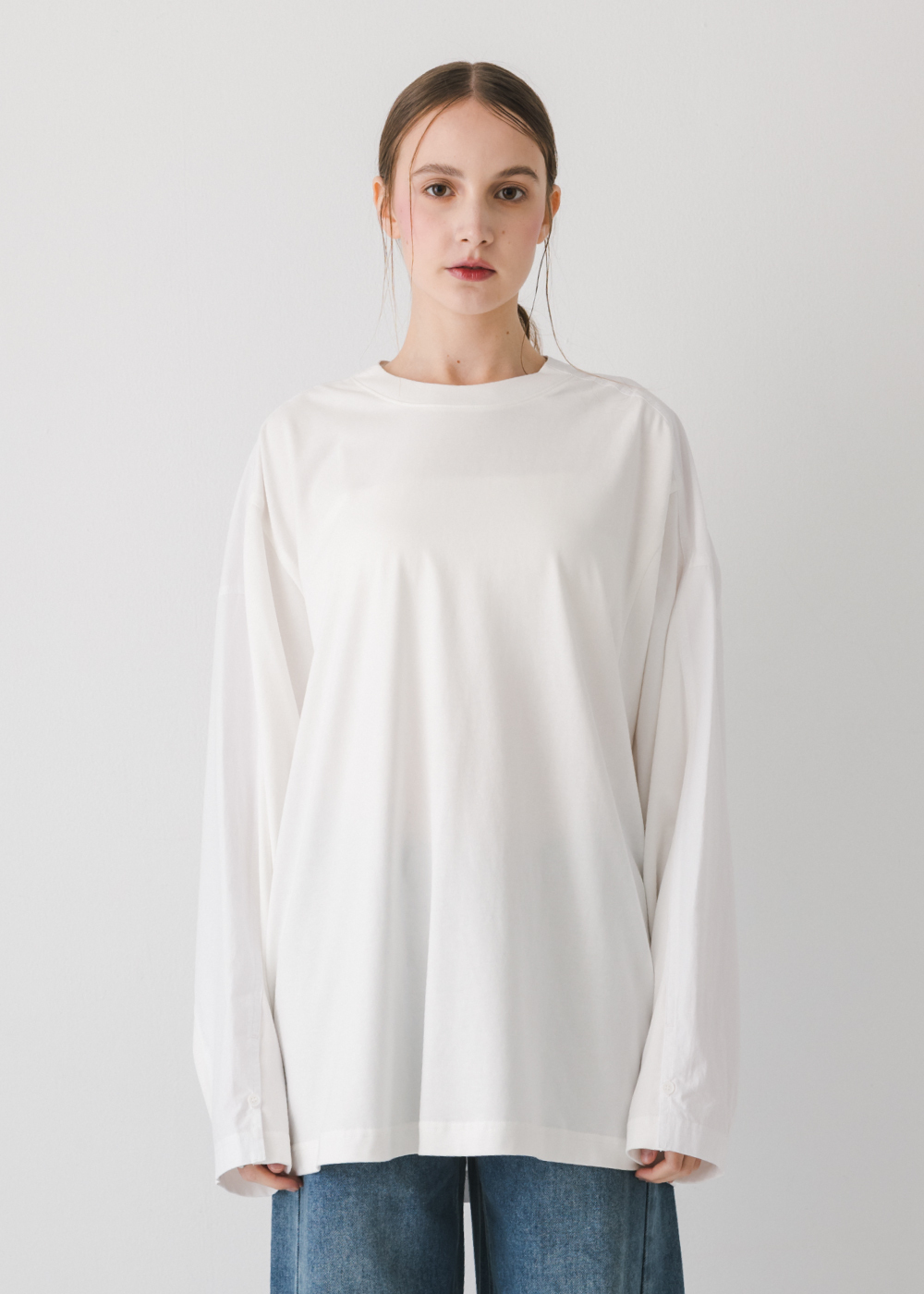 萊賽爾拼接設計長袖上衣