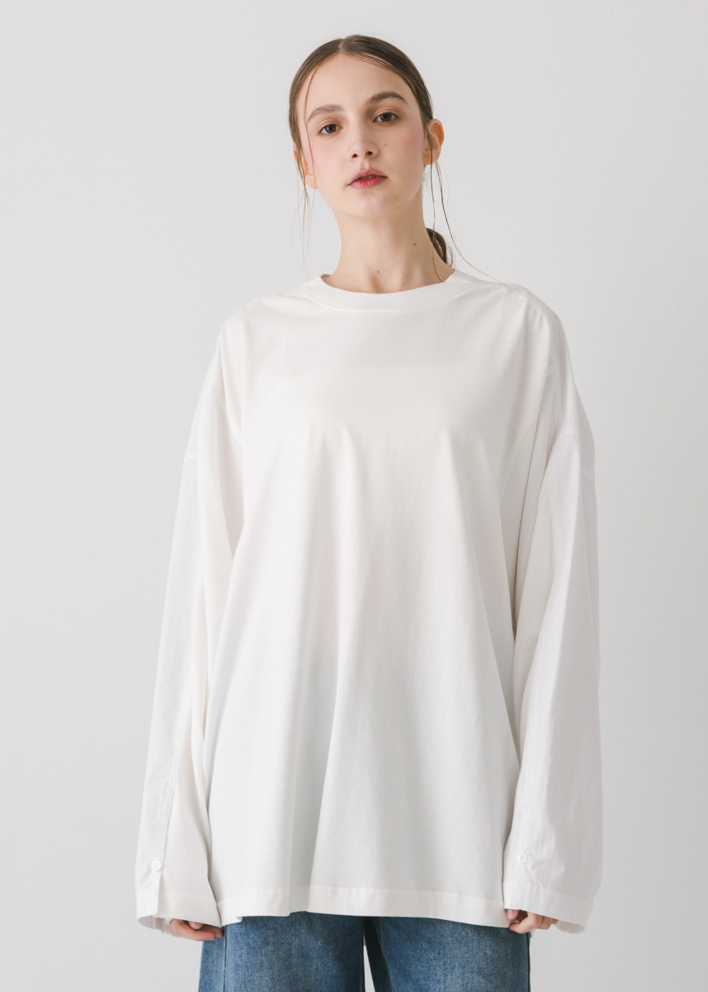 萊賽爾拼接設計長袖上衣