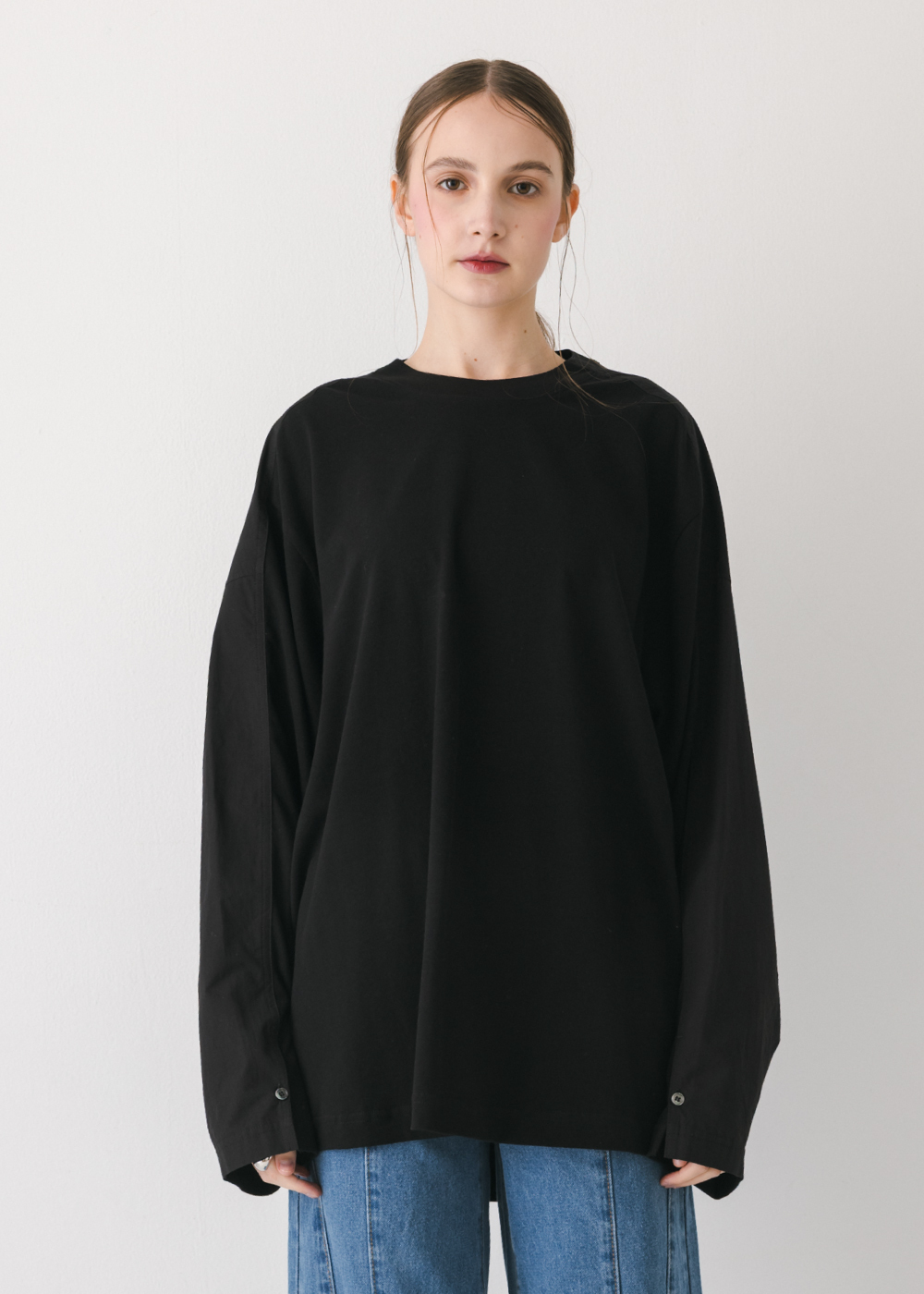 萊賽爾拼接設計長袖上衣