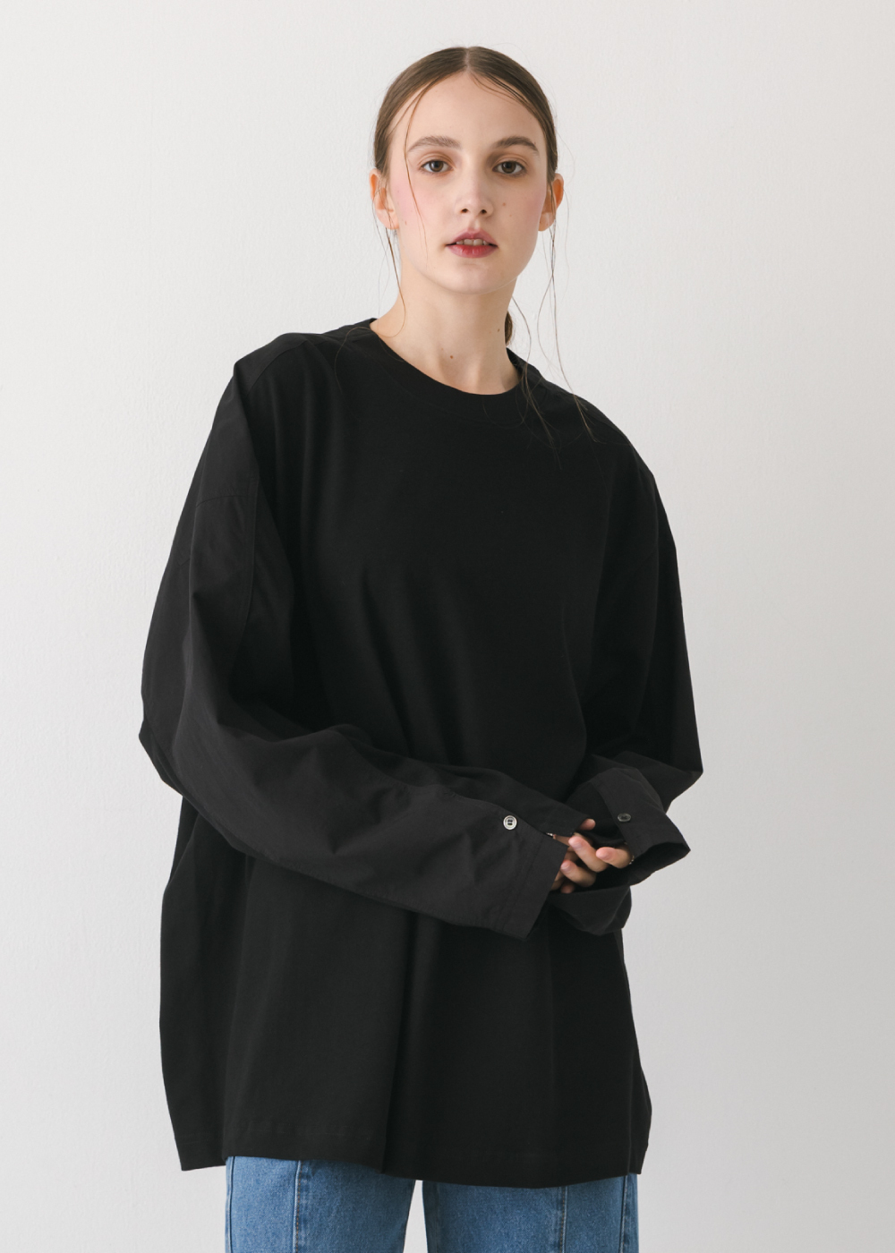 萊賽爾拼接設計長袖上衣