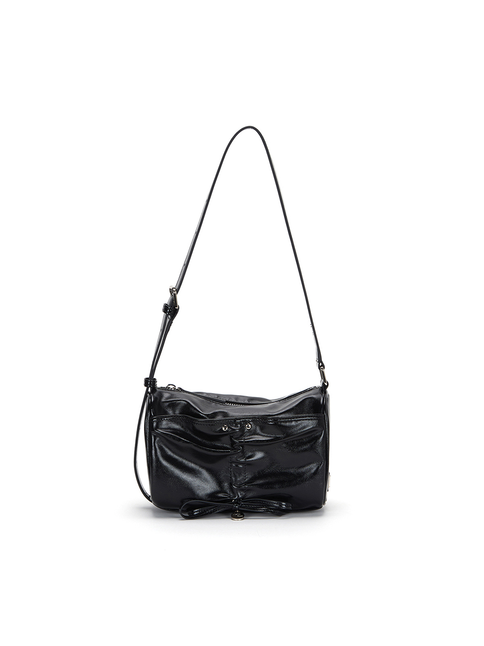 FRONT SHIRRING RIBBON MINI BAG IN BLACK