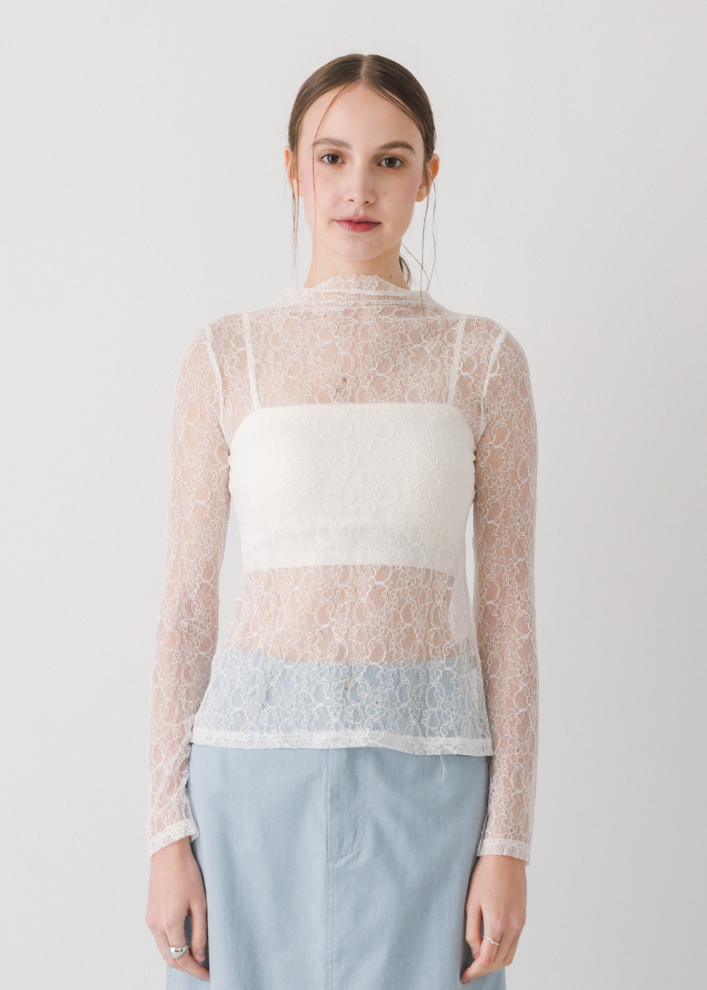雕花蕾絲小立領後衩上衣