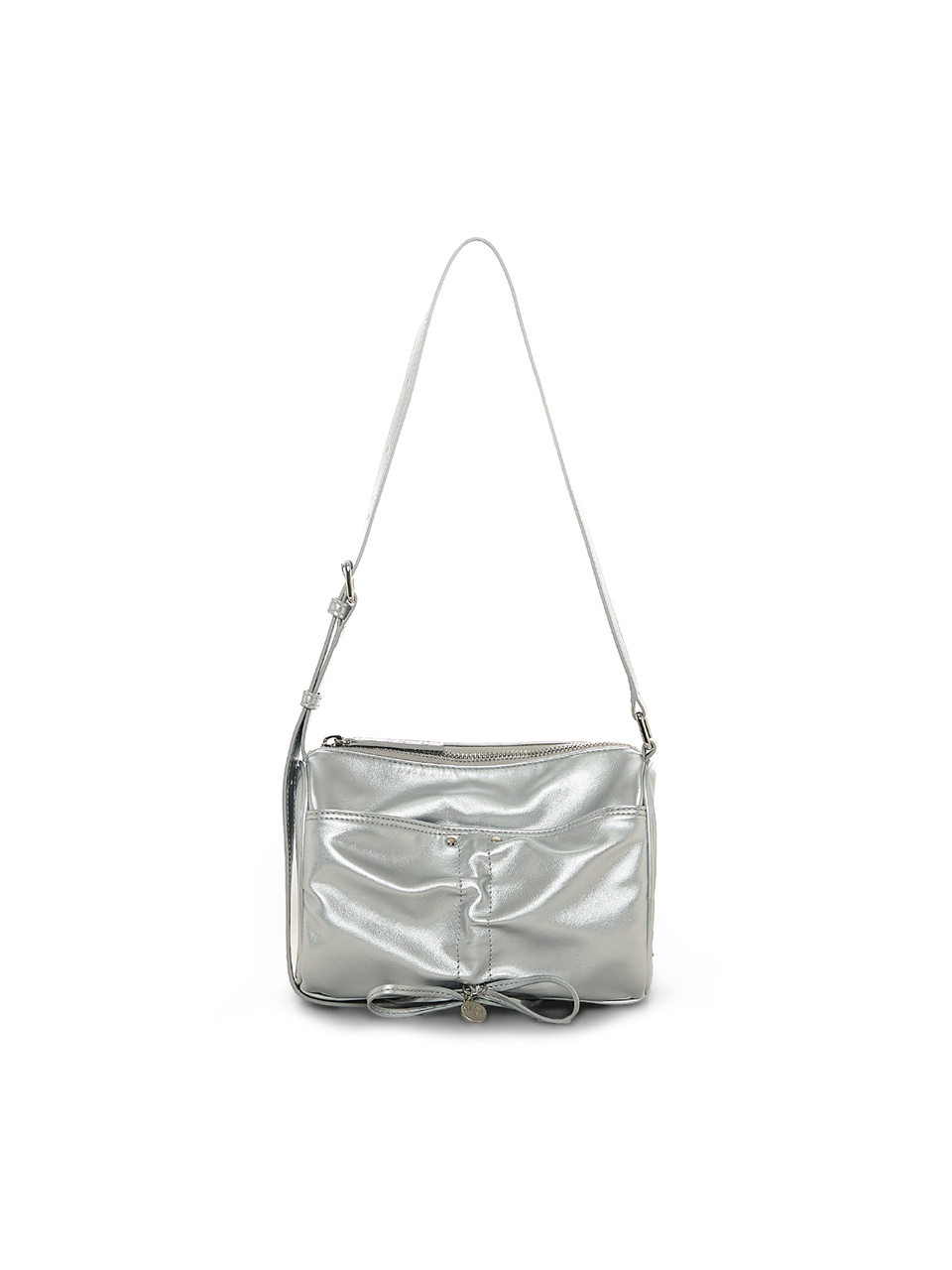 FRONT SHIRRING RIBBON MINI BAG IN SILVER