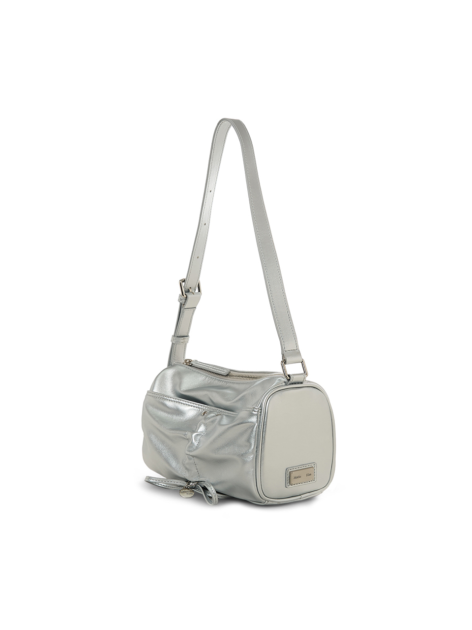 FRONT SHIRRING RIBBON MINI BAG IN SILVER
