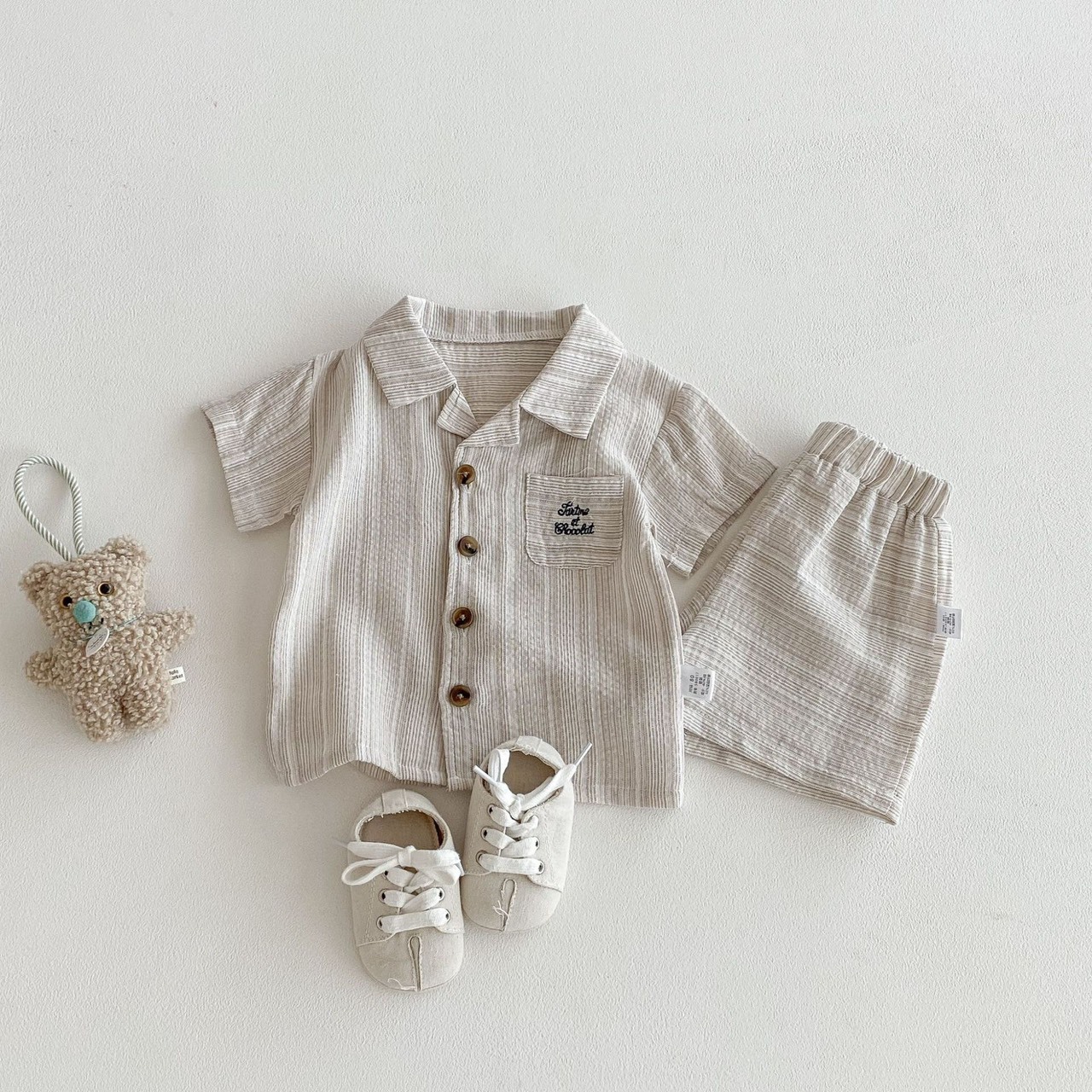 渡假風細條紋襯衫套裝