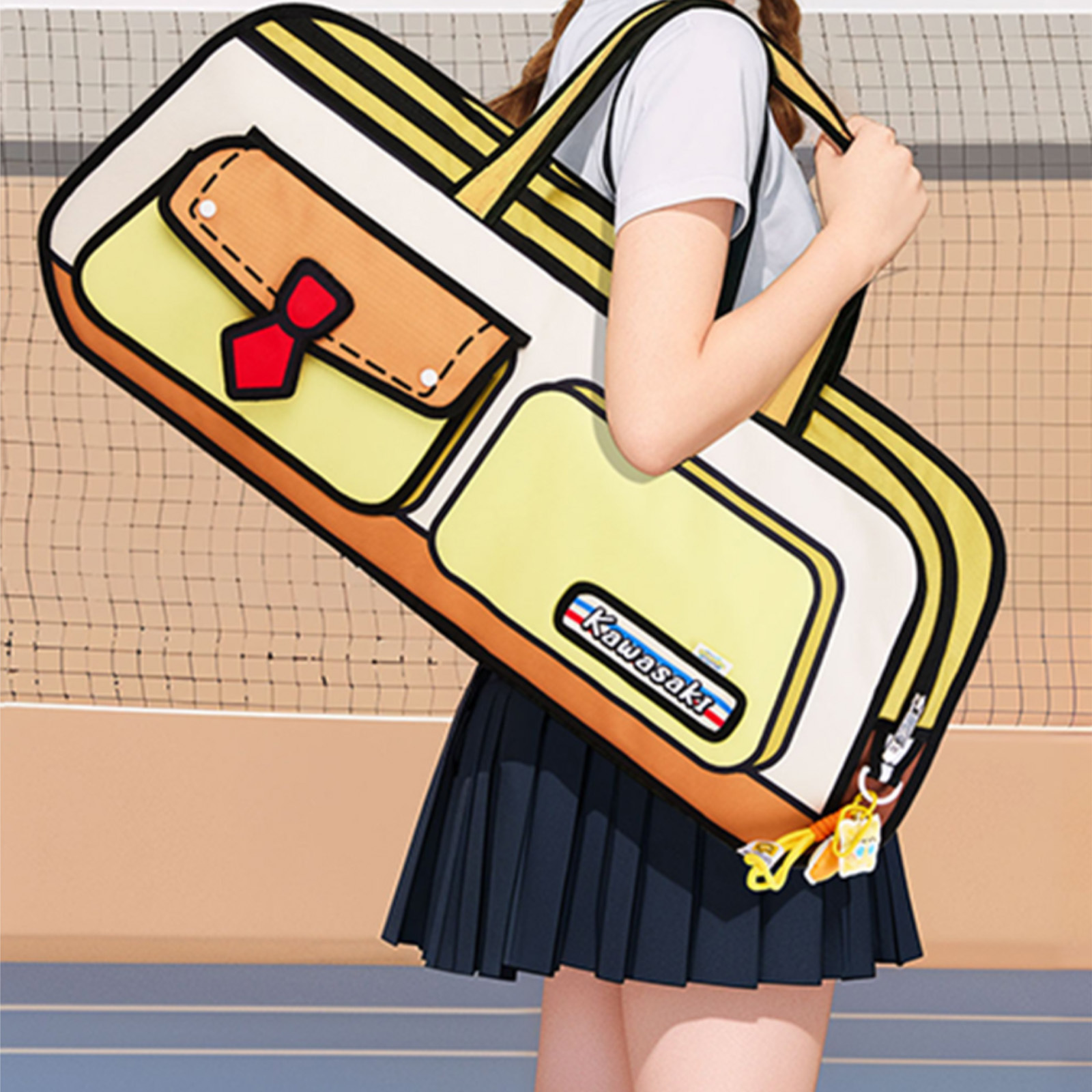 Kawasaki x 海綿寶寶 聯名 羽毛球手提包 漫畫風 二次元 大容量 健身 運動袋 比奇堡 派大星 章魚哥