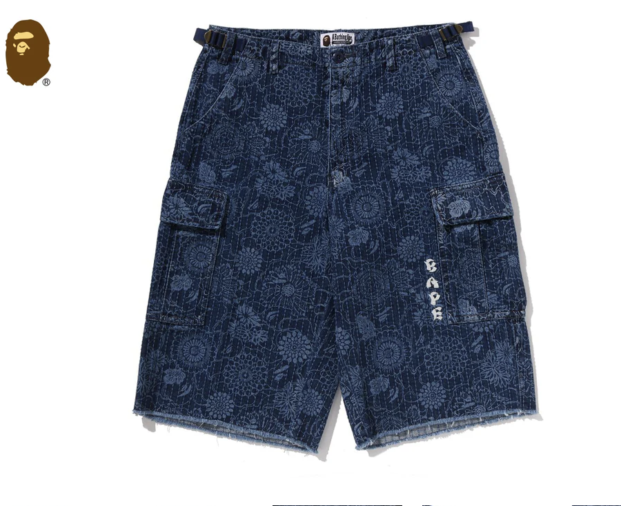 【BAPE男生】0307 發售 寬版JAPANESE INDIGO ART CAMO JUNGLE DENIM RELAXED FIT CARGO SHORTS