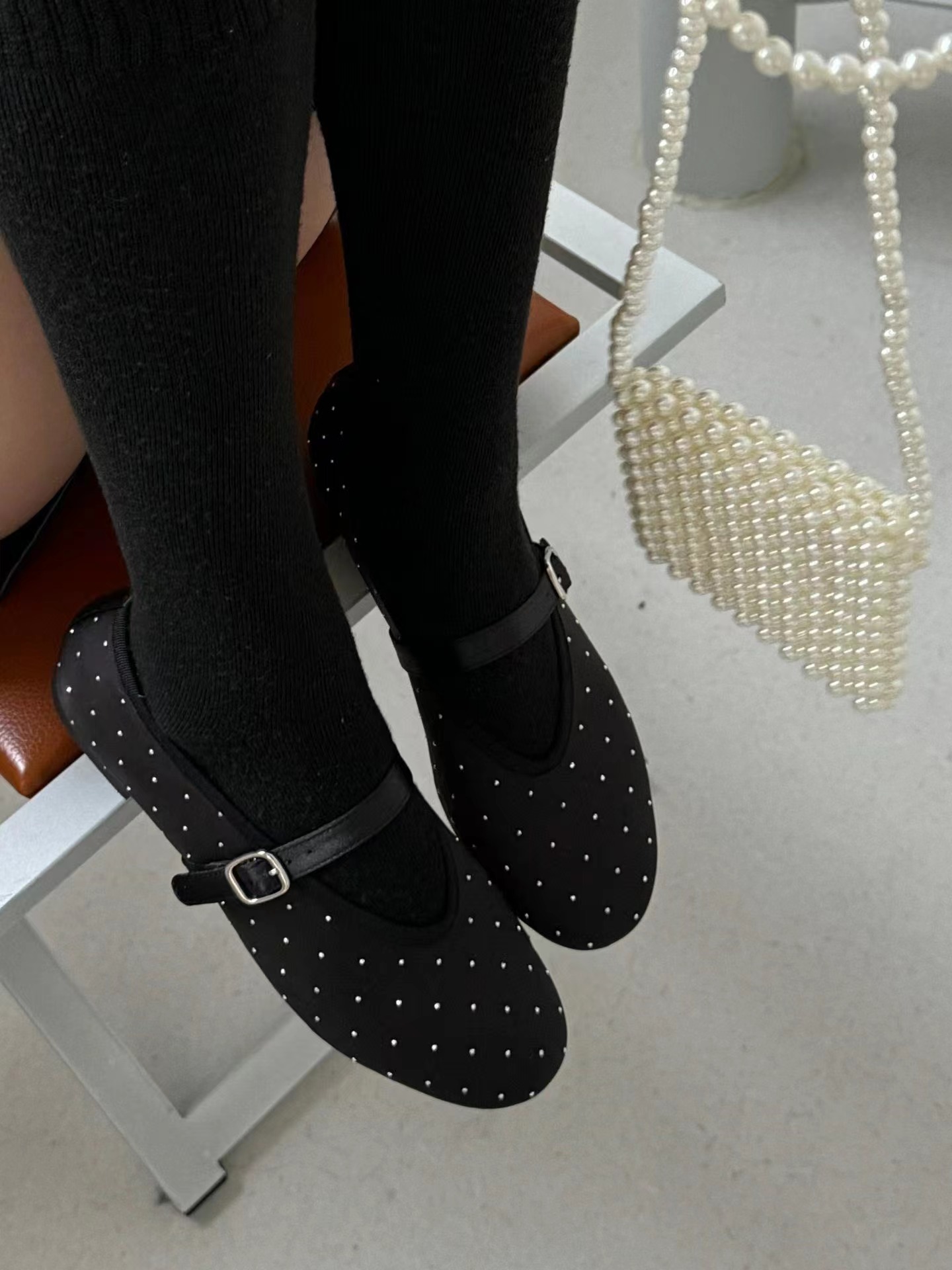 ASK 春季新款  鑲鑽裝飾瑪麗珍平底鞋 31117-2