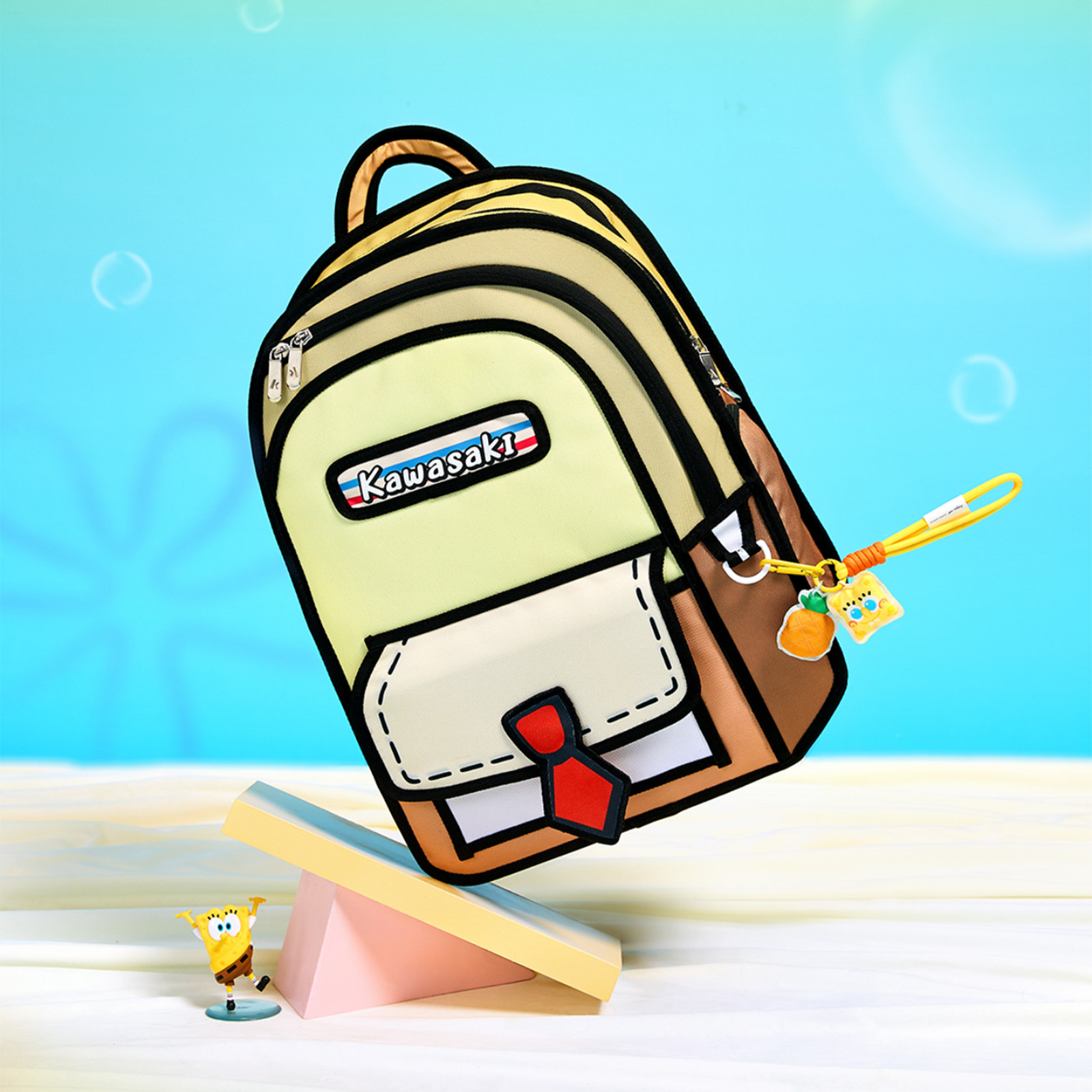 Kawasaki x 海綿寶寶 聯名 後背包 雙肩包 書包 漫畫風 二次元 大容量 羽毛球 比奇堡 派大星 章魚哥