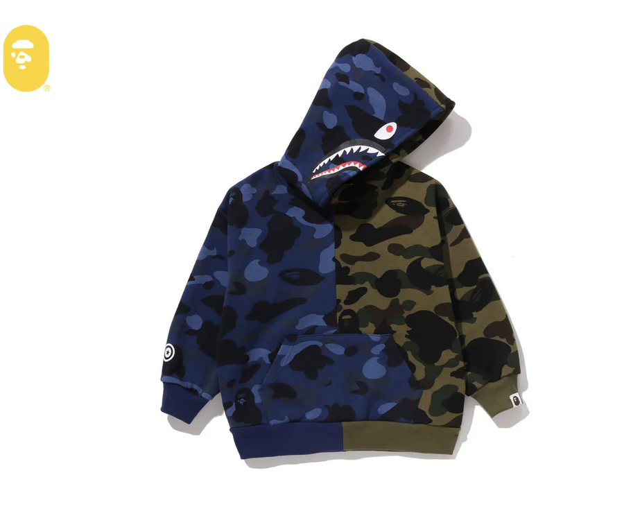 【BAPE童裝】0307 發售 寬版SPLIT CAMO SHARK RELAXED FIT PULLOVER HOODIE