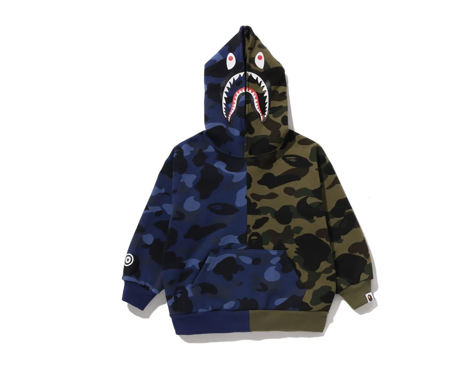 【BAPE童裝】0307 發售 寬版SPLIT CAMO SHARK RELAXED FIT PULLOVER HOODIE