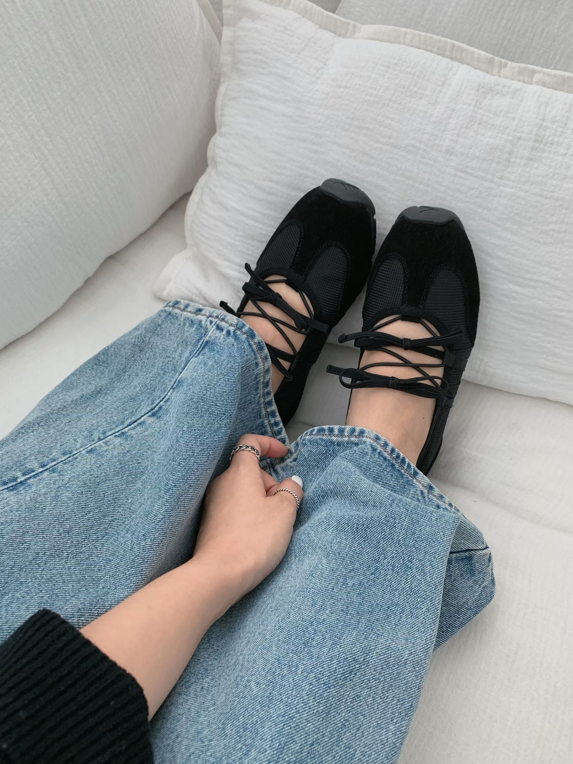 ASK Ribbon Mood Sneakers 蝴蝶結氛圍運動鞋 (豬皮絨面皮)  1056