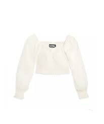[S] DKNY PUFF-SLEEVE SWEATHEART SWEATER,IVORY, P2HSAE12-IVORY [FINAL SALE] (SD357)