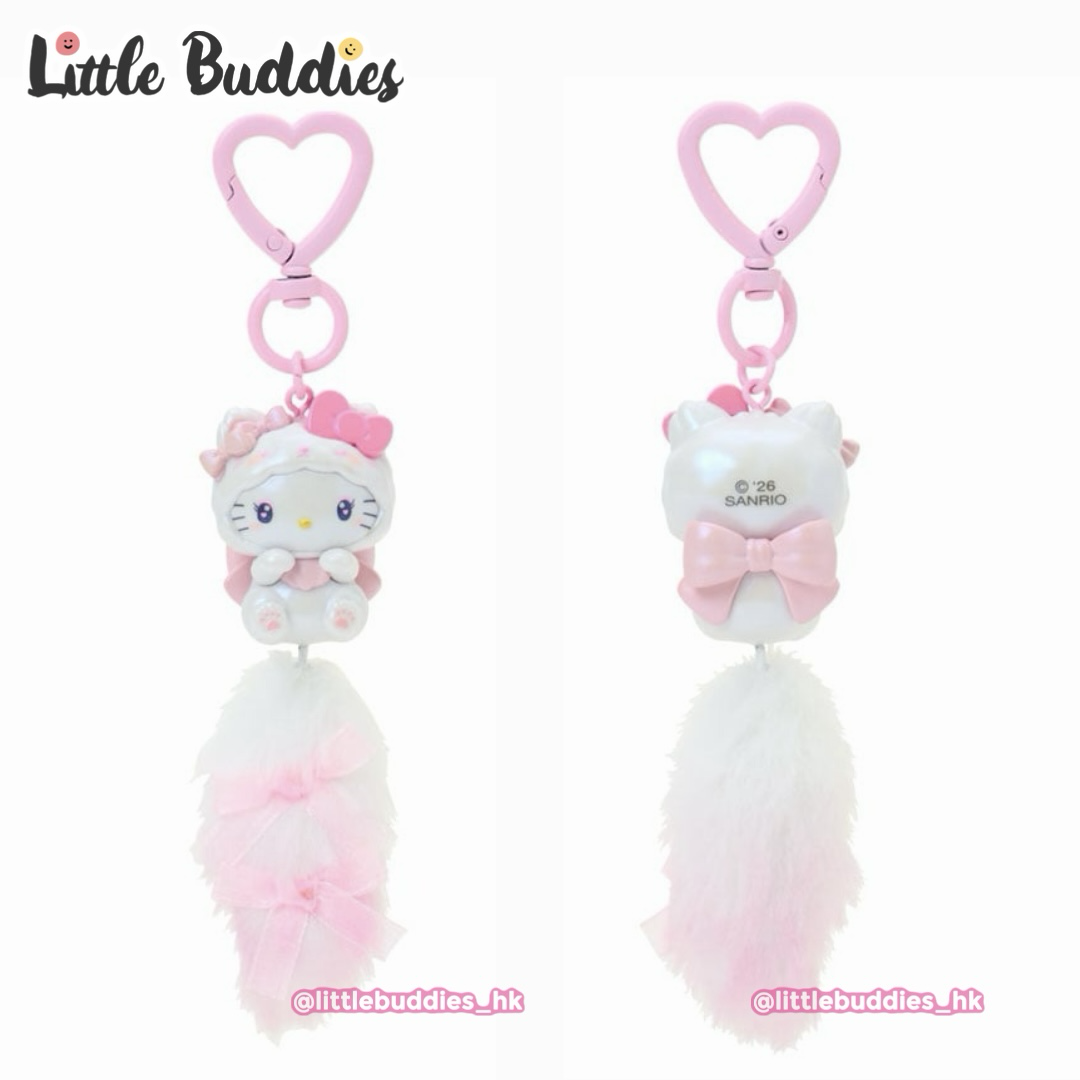 日本 Sanrio 白色貓咪系列 - 心形扣公仔毛毛吊飾