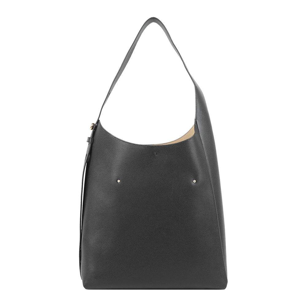 【Tory Burch】Romy Hobo 金釦卵石紋肩背包(黑色)