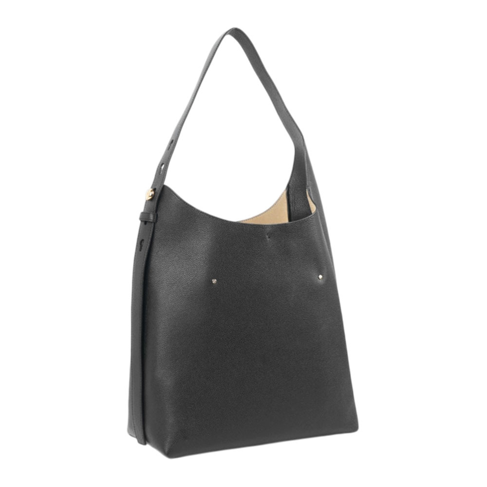 【Tory Burch】Romy Hobo 金釦卵石紋肩背包(黑色)