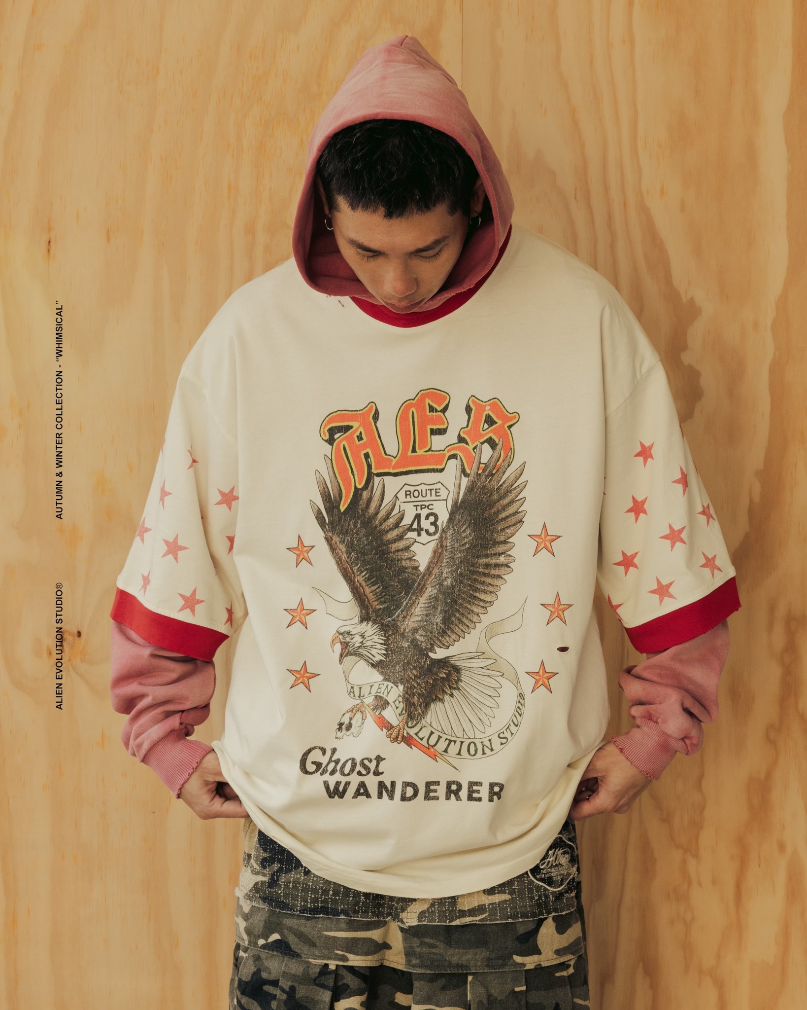 【車庫服飾】AES HALF SLEEVE BALD EAGLE VINTAGE WASHED OVERSIZE TEE