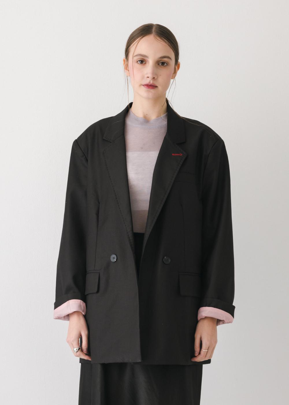 羊毛混紡撞色西裝外套