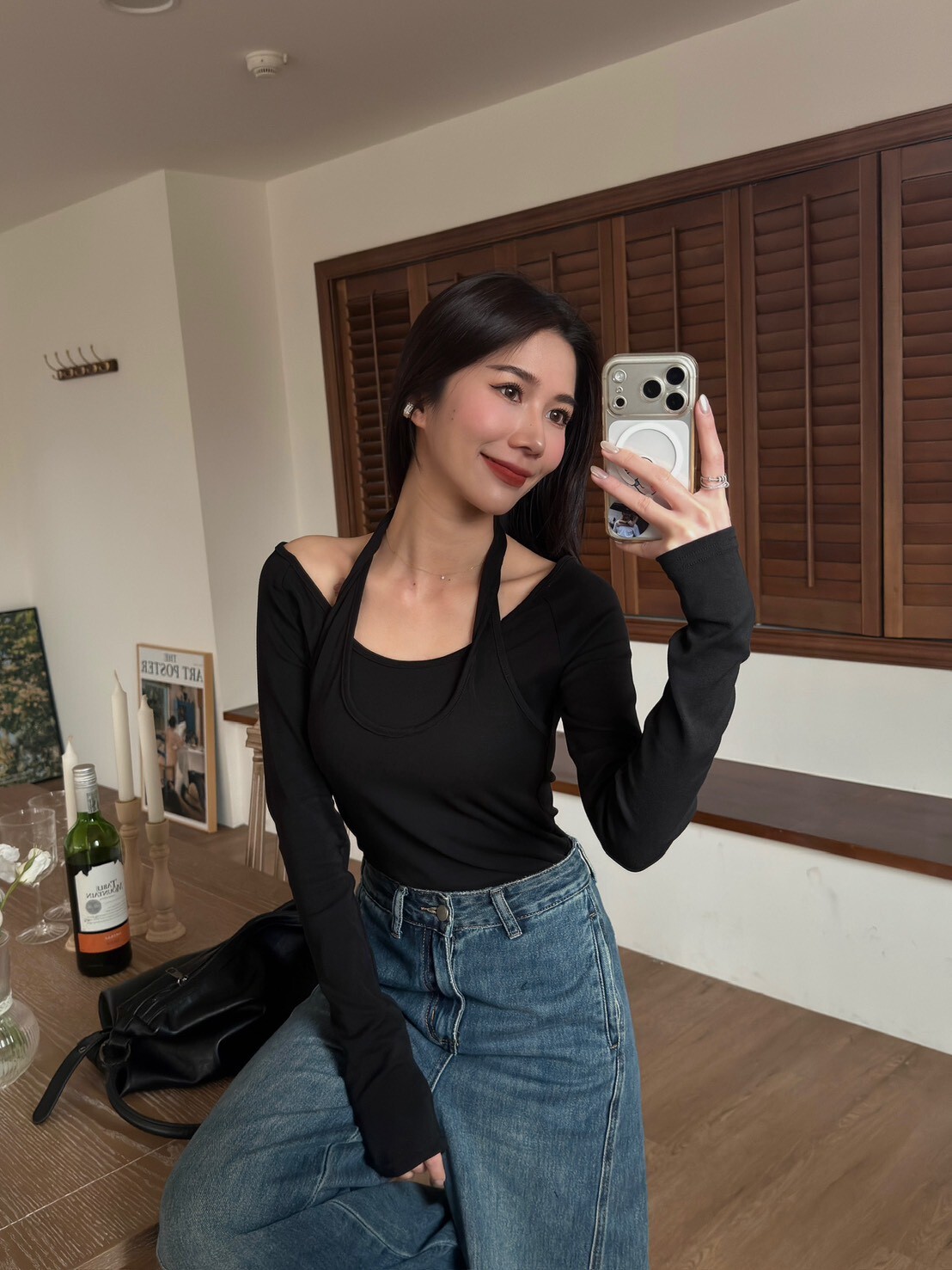 設計感扭轉繞脖上衣