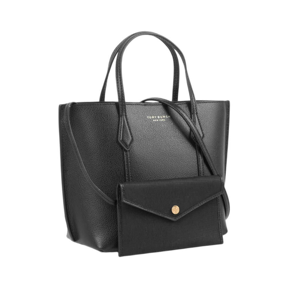 【Tory Burch】Perry 粒紋皮革附小袋小款二用托特包(黑色)