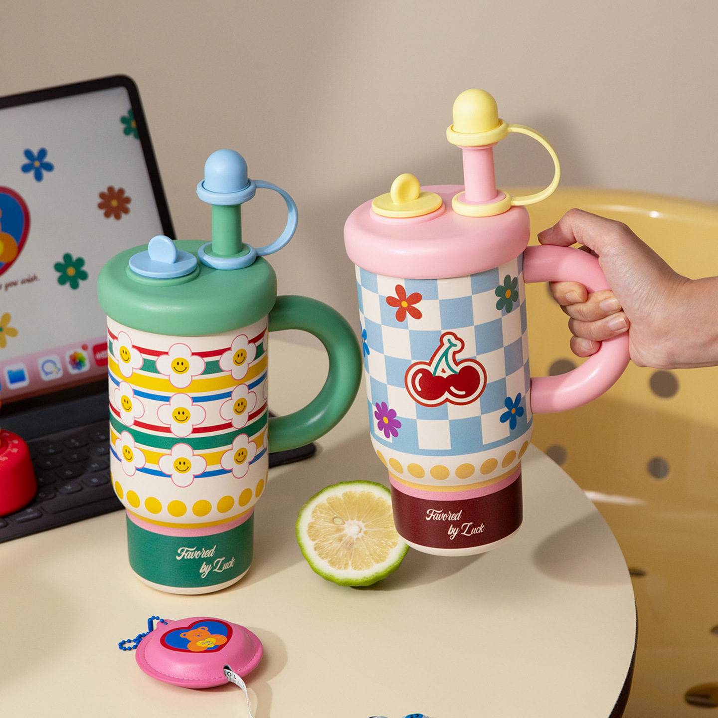 《6607》繽紛派對把手泡茶保溫杯880ml