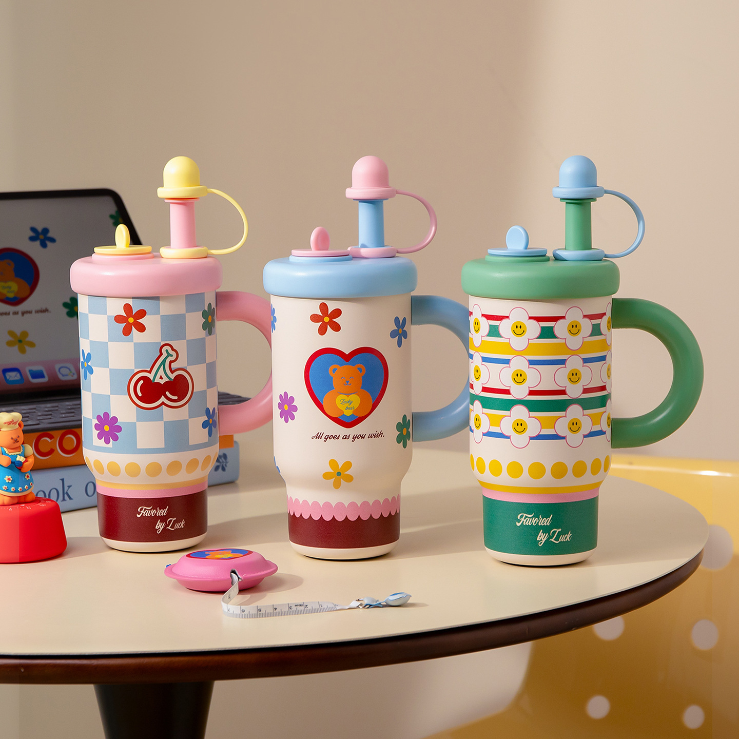 《6607》繽紛派對把手泡茶保溫杯880ml