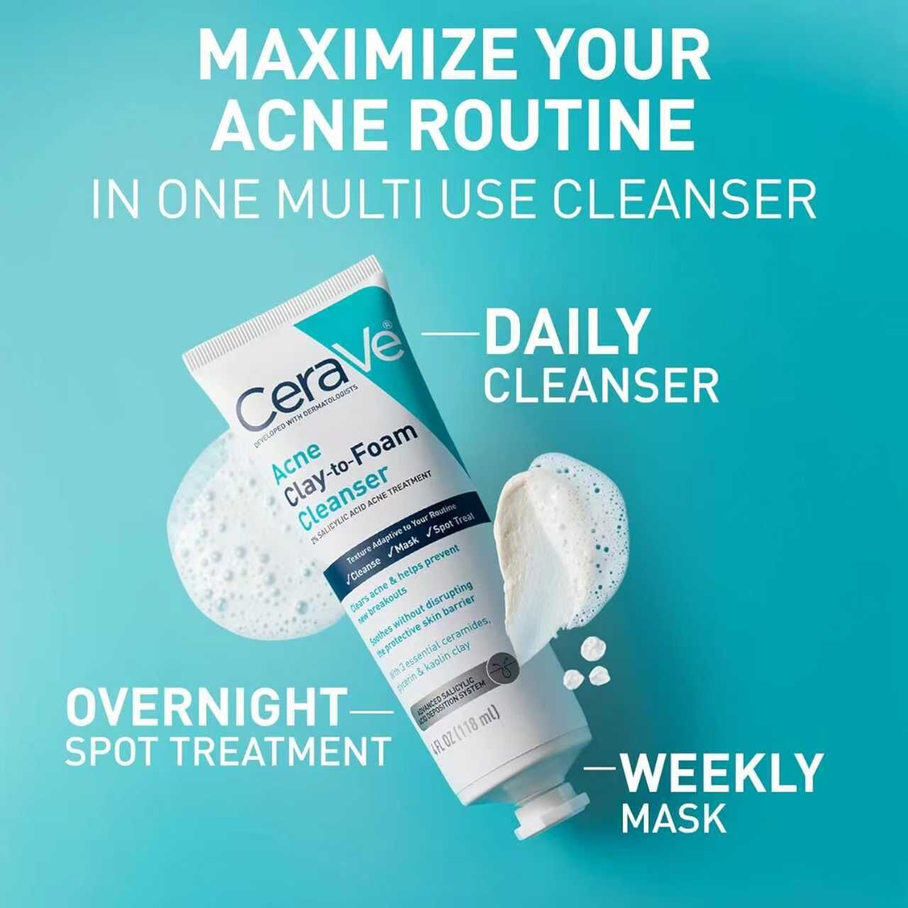 【直播】 CeraVe LX030613 白泥泡沫祛痘潔顏+面膜 118ML