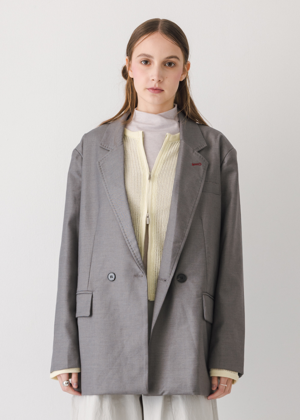 羊毛混紡撞色西裝外套