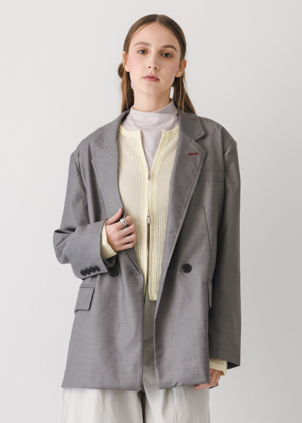 羊毛混紡撞色西裝外套