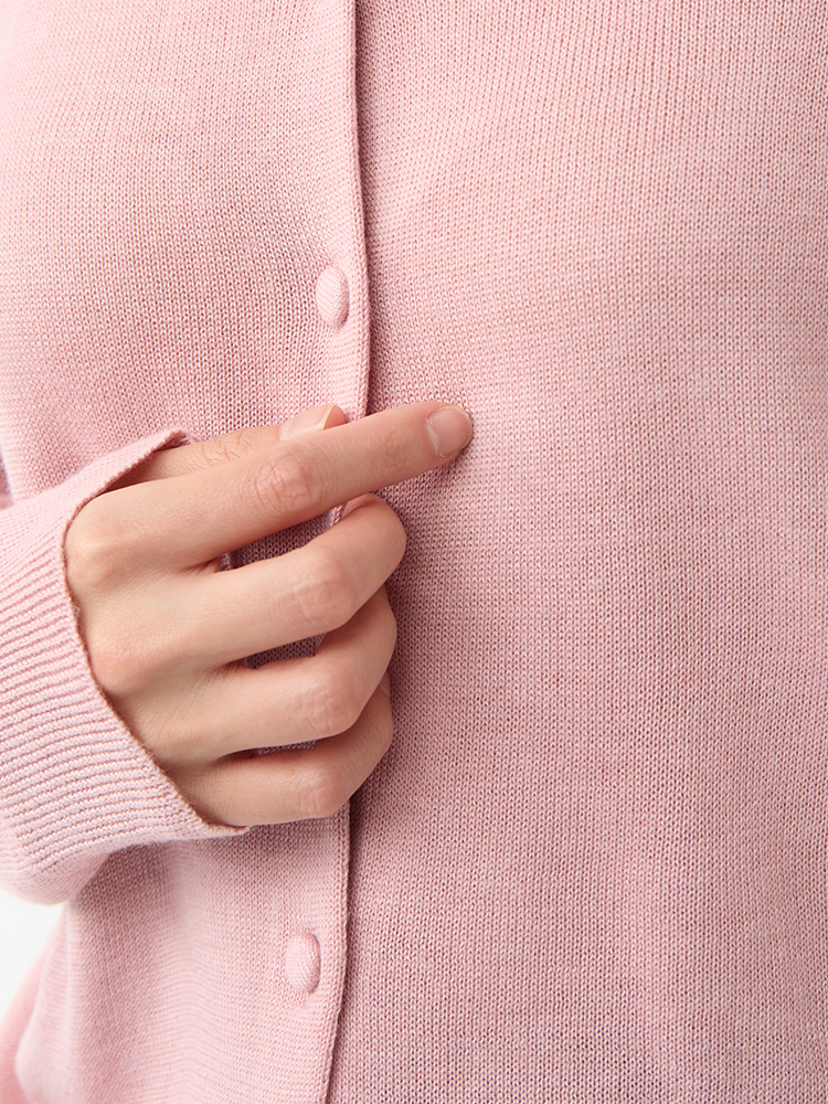 OH!HER 包釦圓領薄針織外套（10%羊毛）