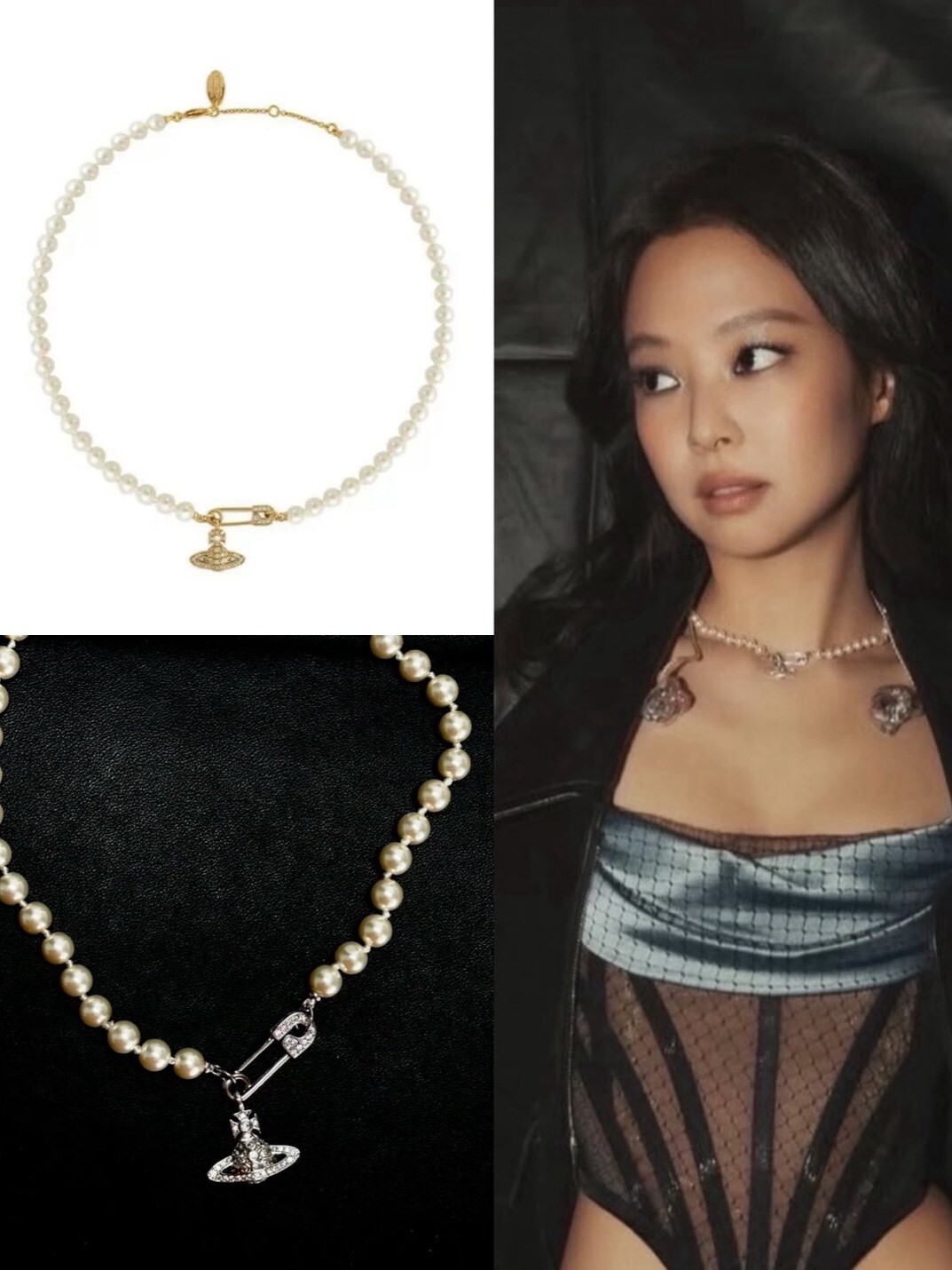 Jennie同款 Vivienne Westwood 土星Logo別針珍珠項鍊 西太后