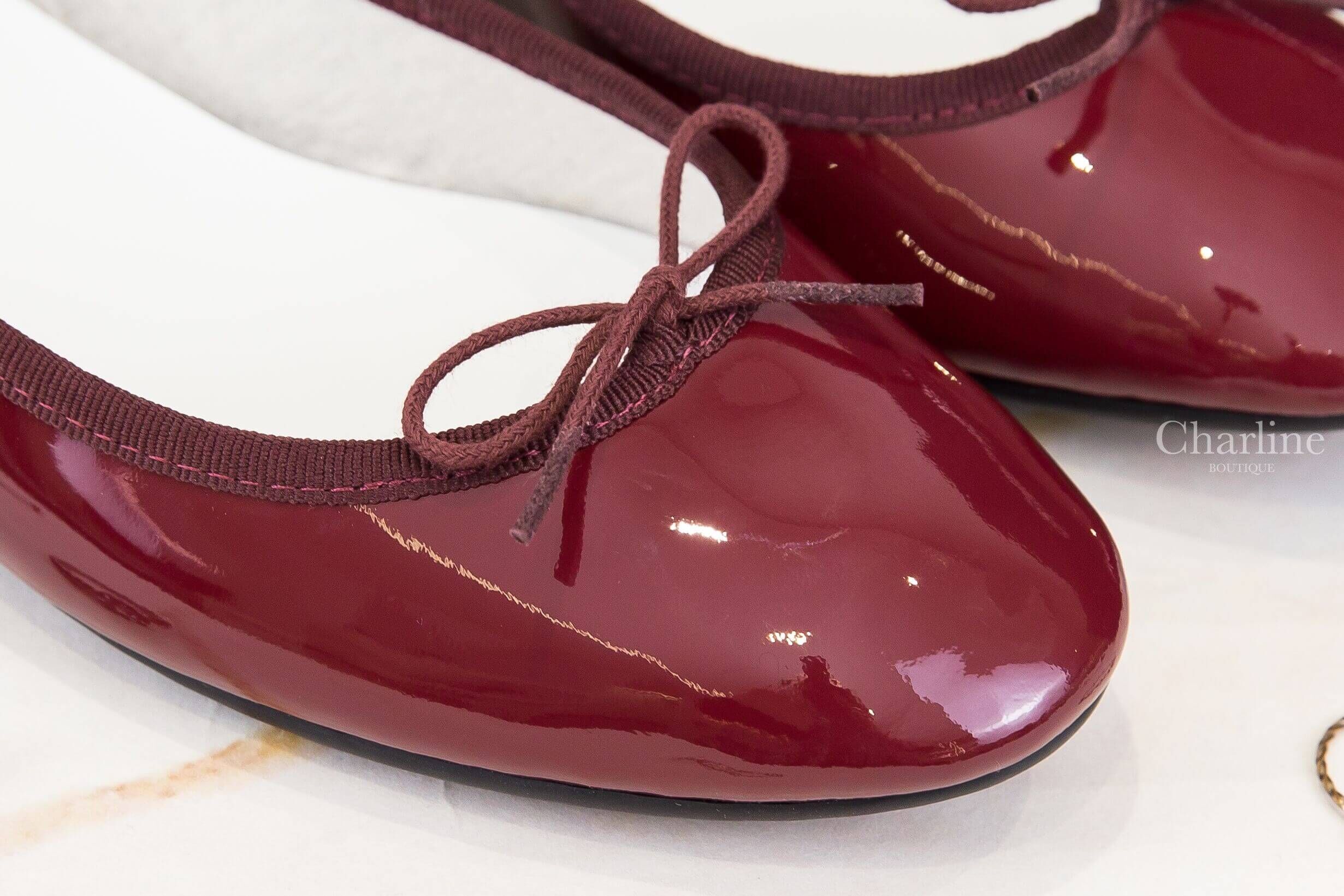 Repetto Cendrillon Ballet Flats 勃根地酒紅蝴蝶結漆皮平底芭蕾舞鞋