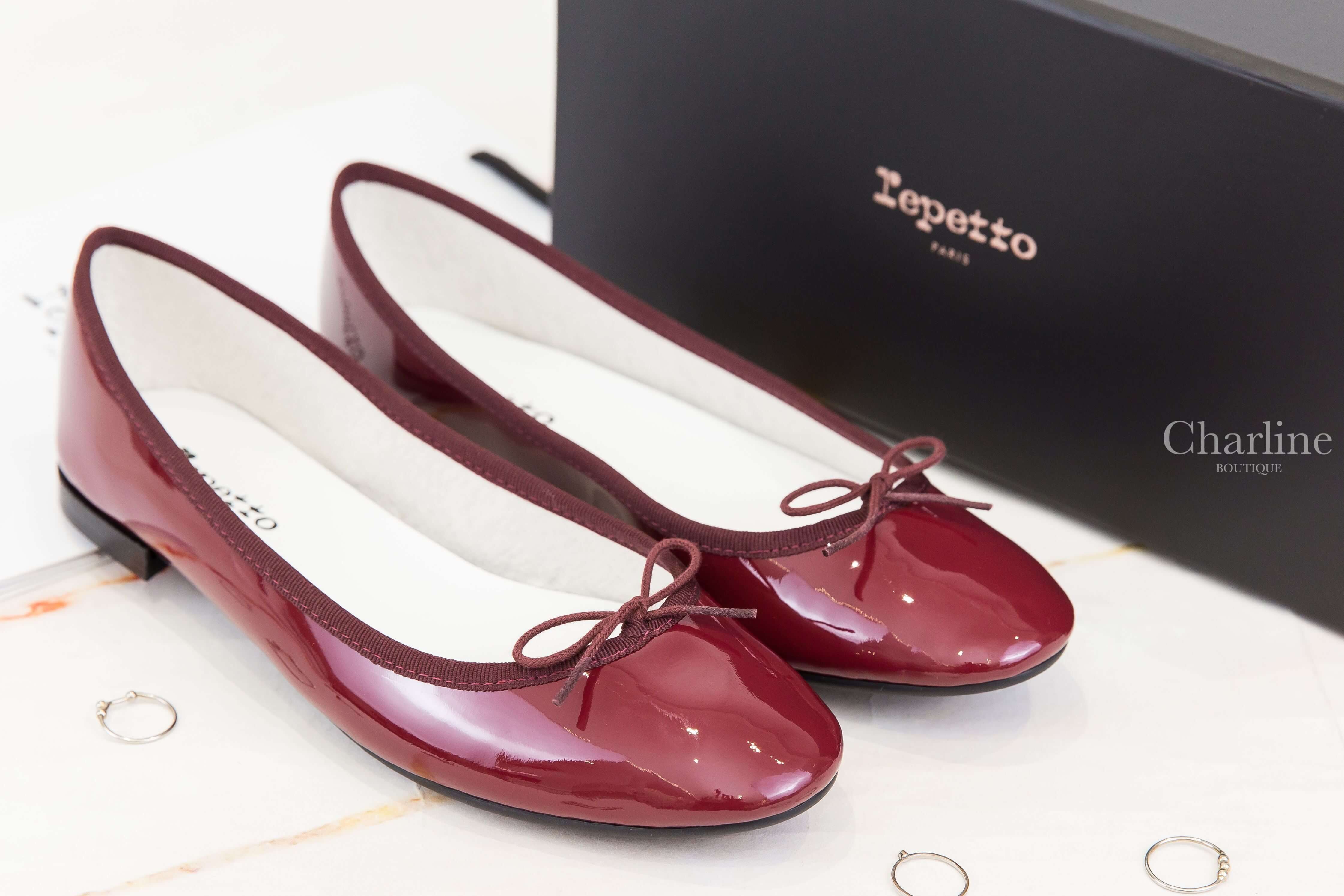 Repetto Cendrillon Ballet Flats 勃根地酒紅蝴蝶結漆皮平底芭蕾舞鞋