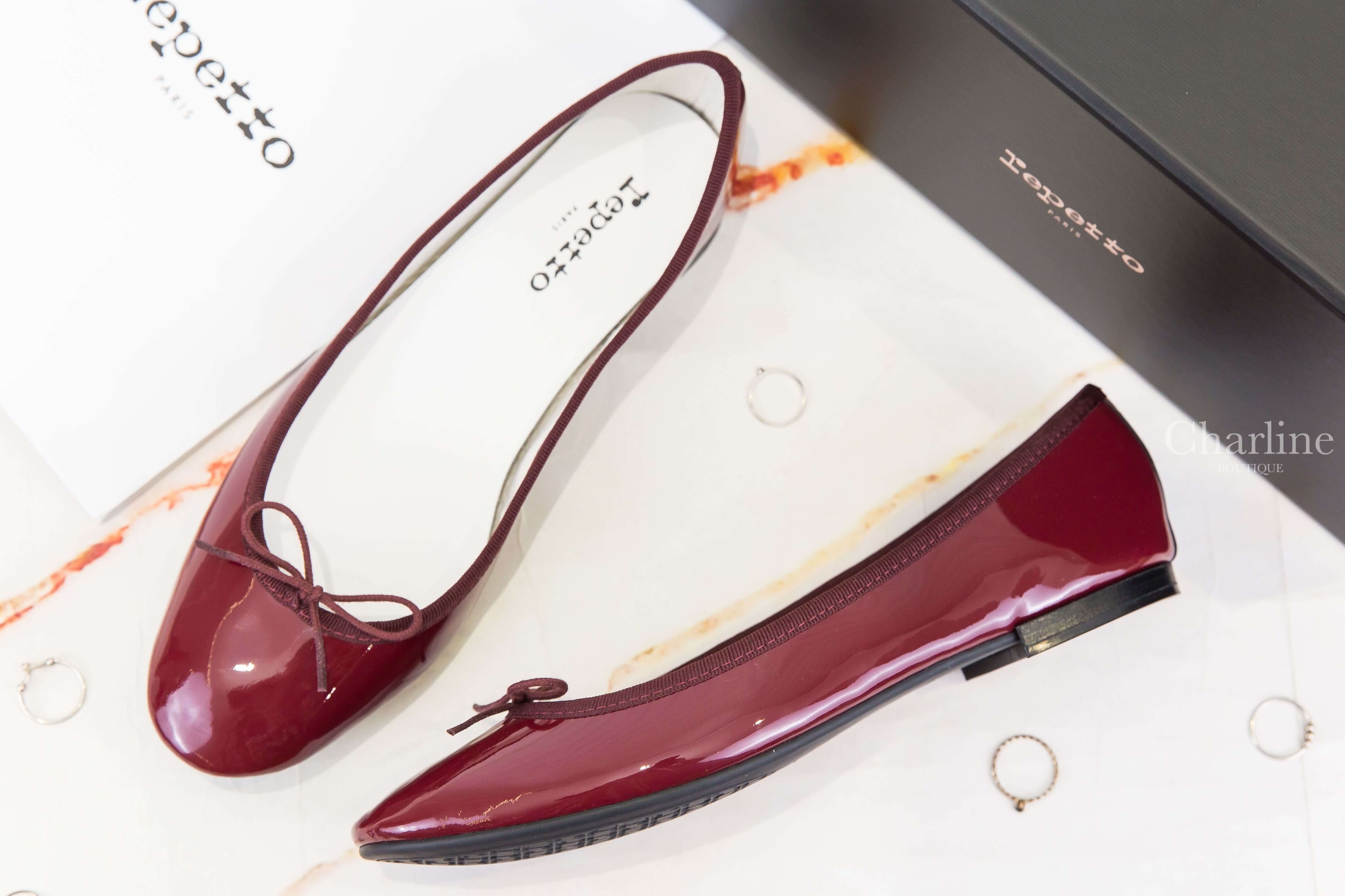 Repetto Cendrillon Ballet Flats 勃根地酒紅蝴蝶結漆皮平底芭蕾舞鞋-Charline Boutique 精品代購