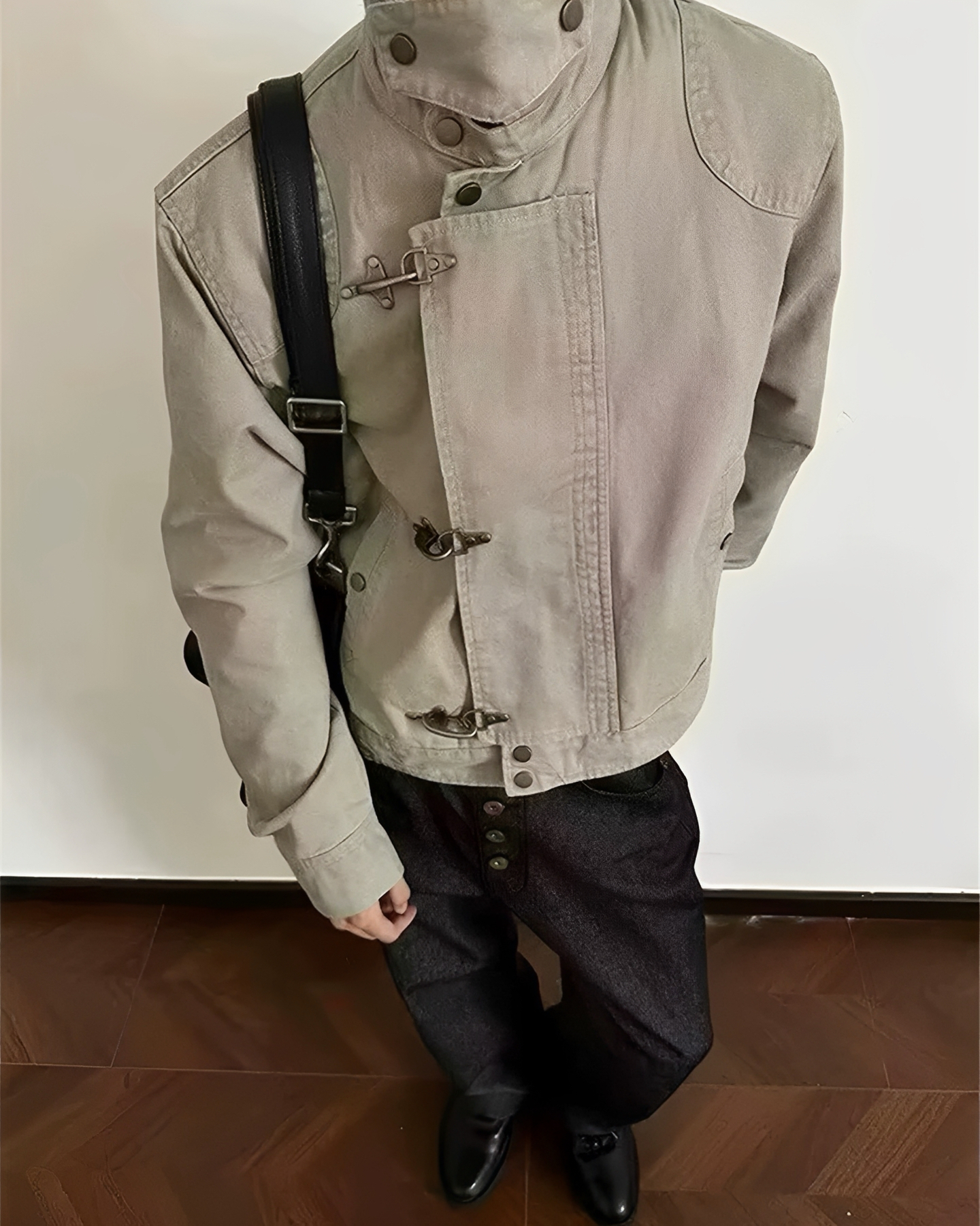 2色 春夏 仿舊 消防扣 飛機扣 短版 翻領 外套