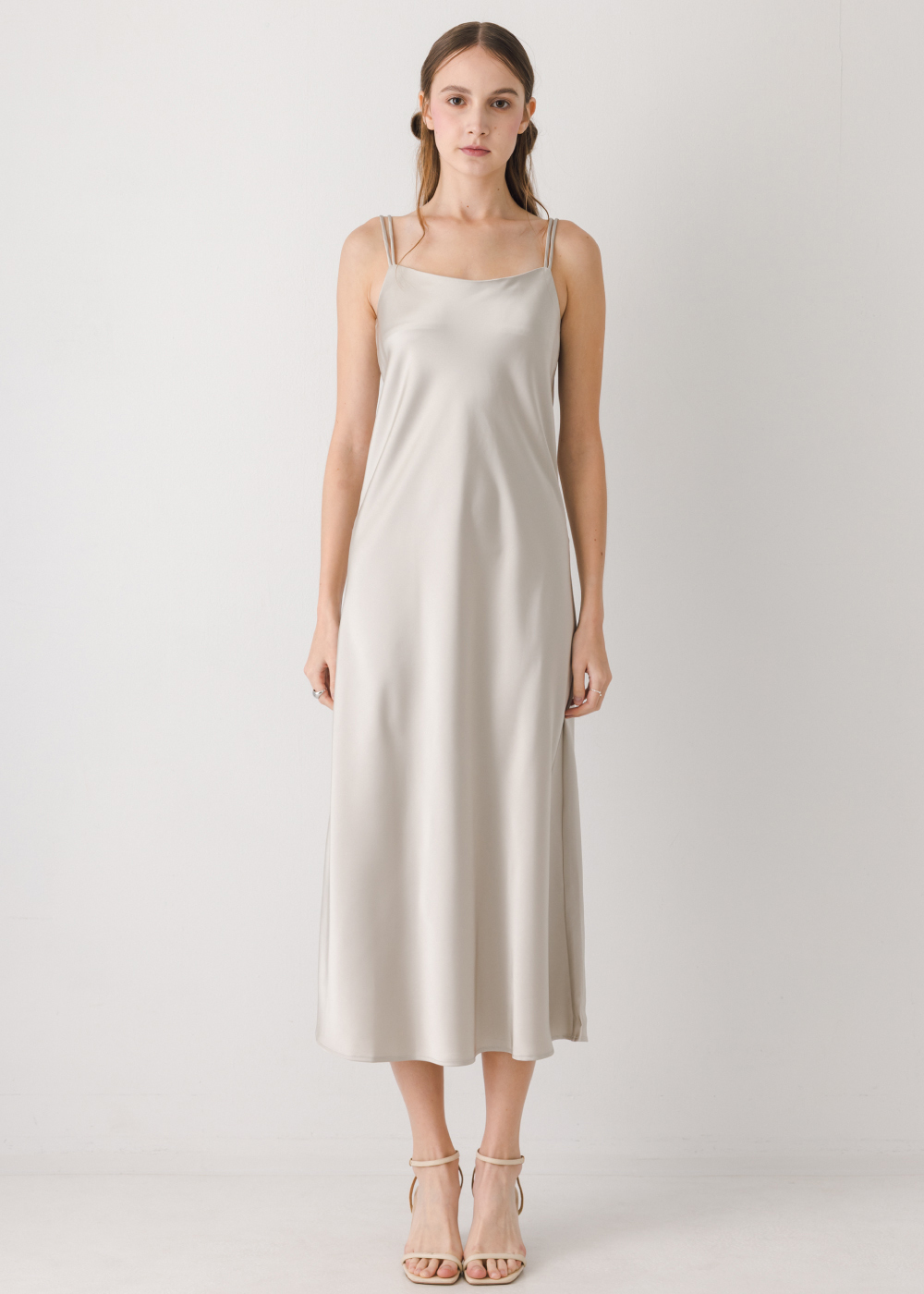 細肩雙帶緞面洋裝