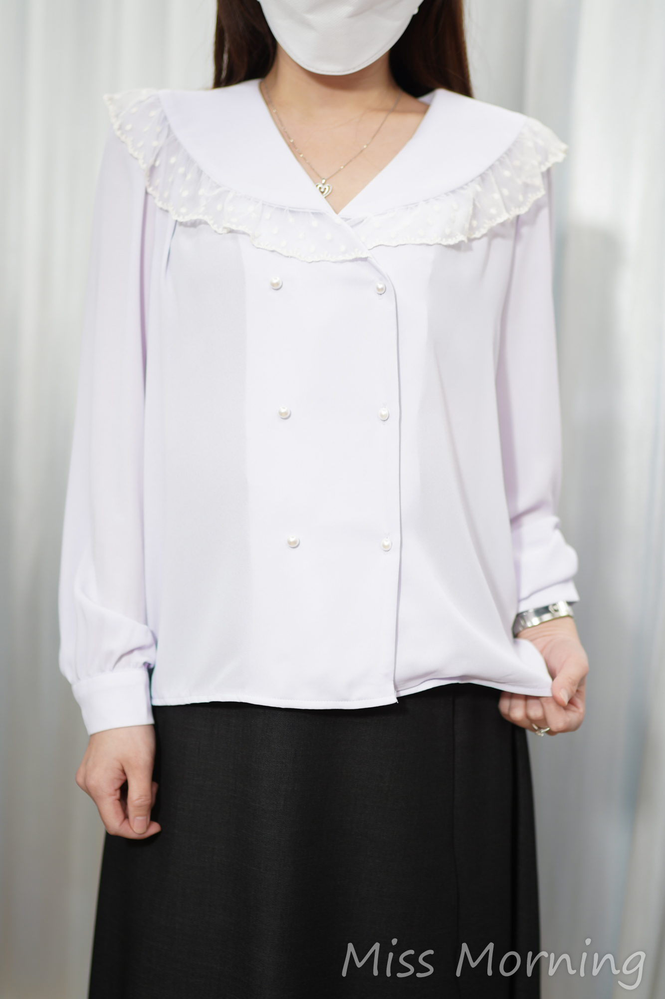 lace反領肩雪紡上衣(15083)