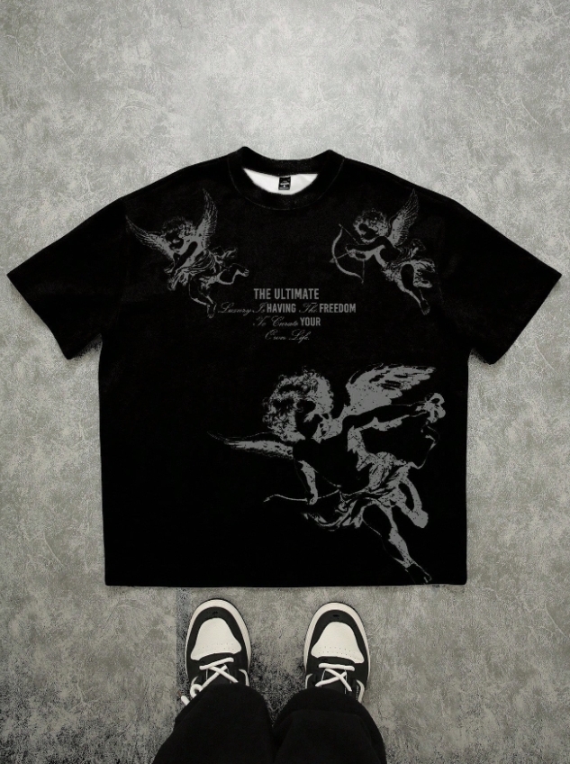 KADMAX大尺碼-大碼休閒天使標語短袖TEE〈KSMS2774〉