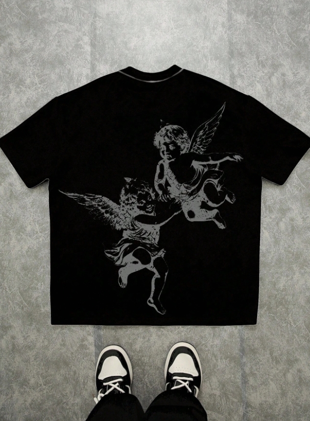 KADMAX大尺碼-大碼休閒天使標語短袖TEE〈KSMS2774〉