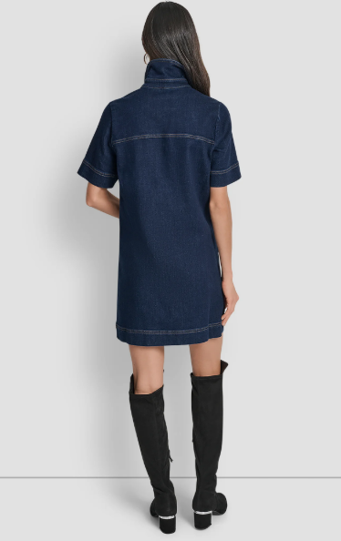 [S] DKNY LEXINGTON COLLARED SHORT-SLEEVE DENIM SHIFT DRESS, DJ5D9126-LXT (SD1738)