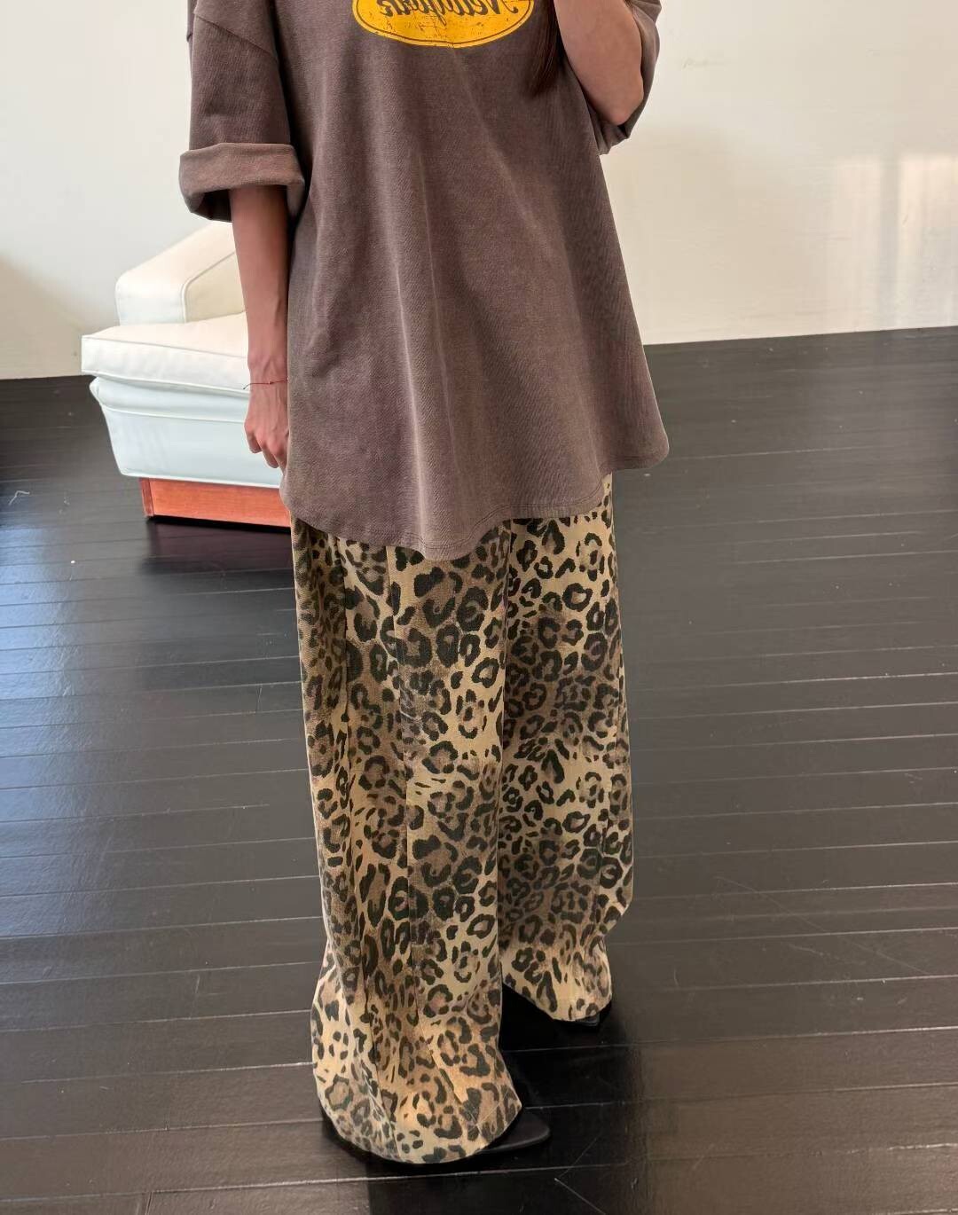 雙褲頭抽繩豹紋褲