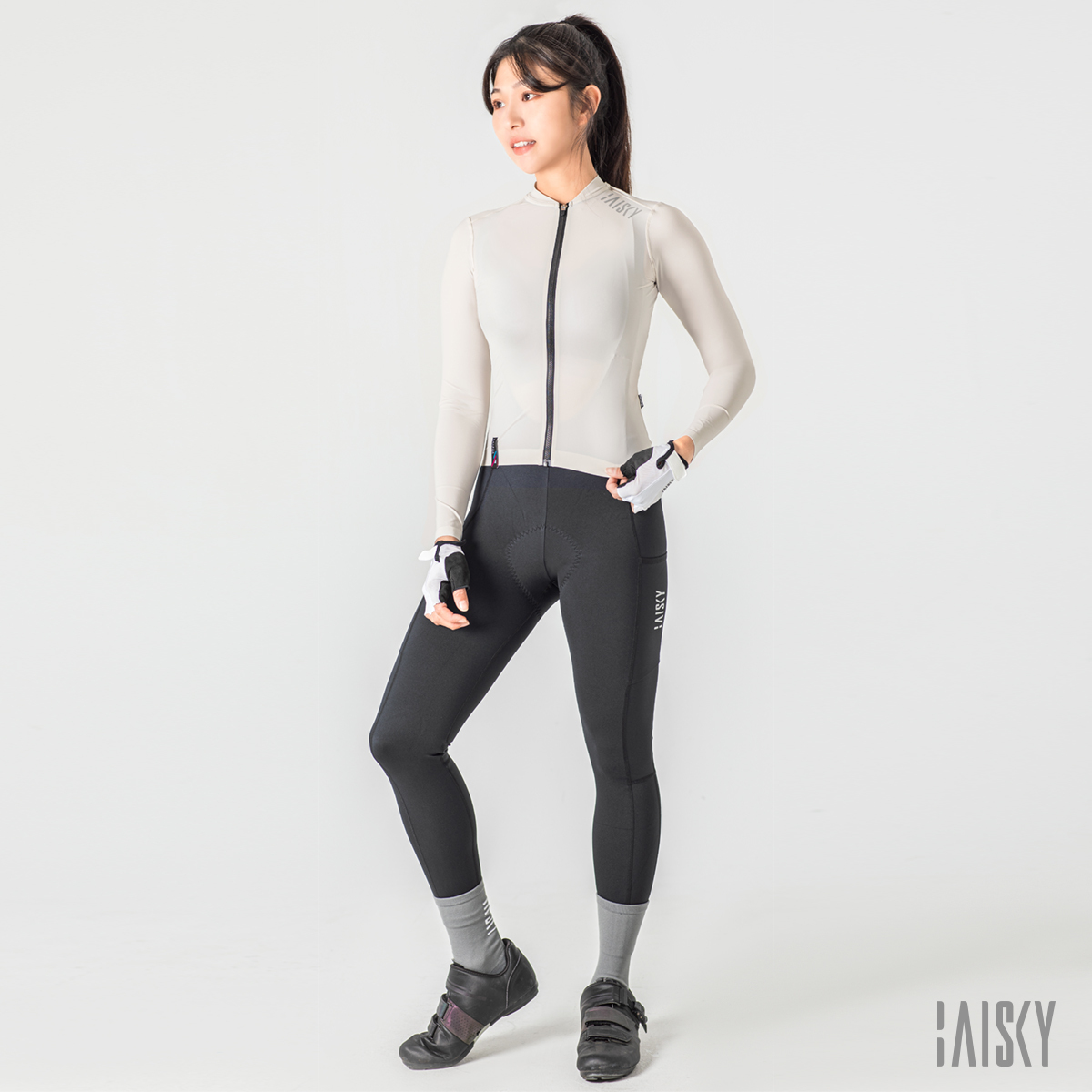 女款空力薄款長車衣 精煉 米杏