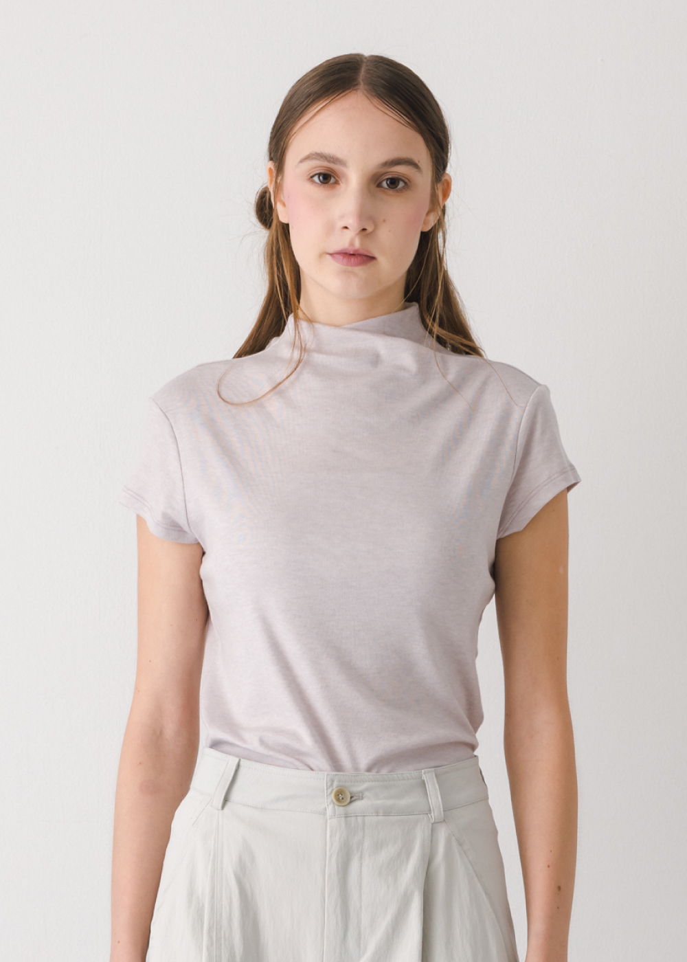 萊賽爾羊毛抓領短袖上衣