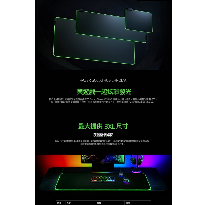 Razer 雷蛇 Goliathus Chroma Extended 重裝甲蟲加長版RGB滑鼠墊/RZ02-02500300-R3M1