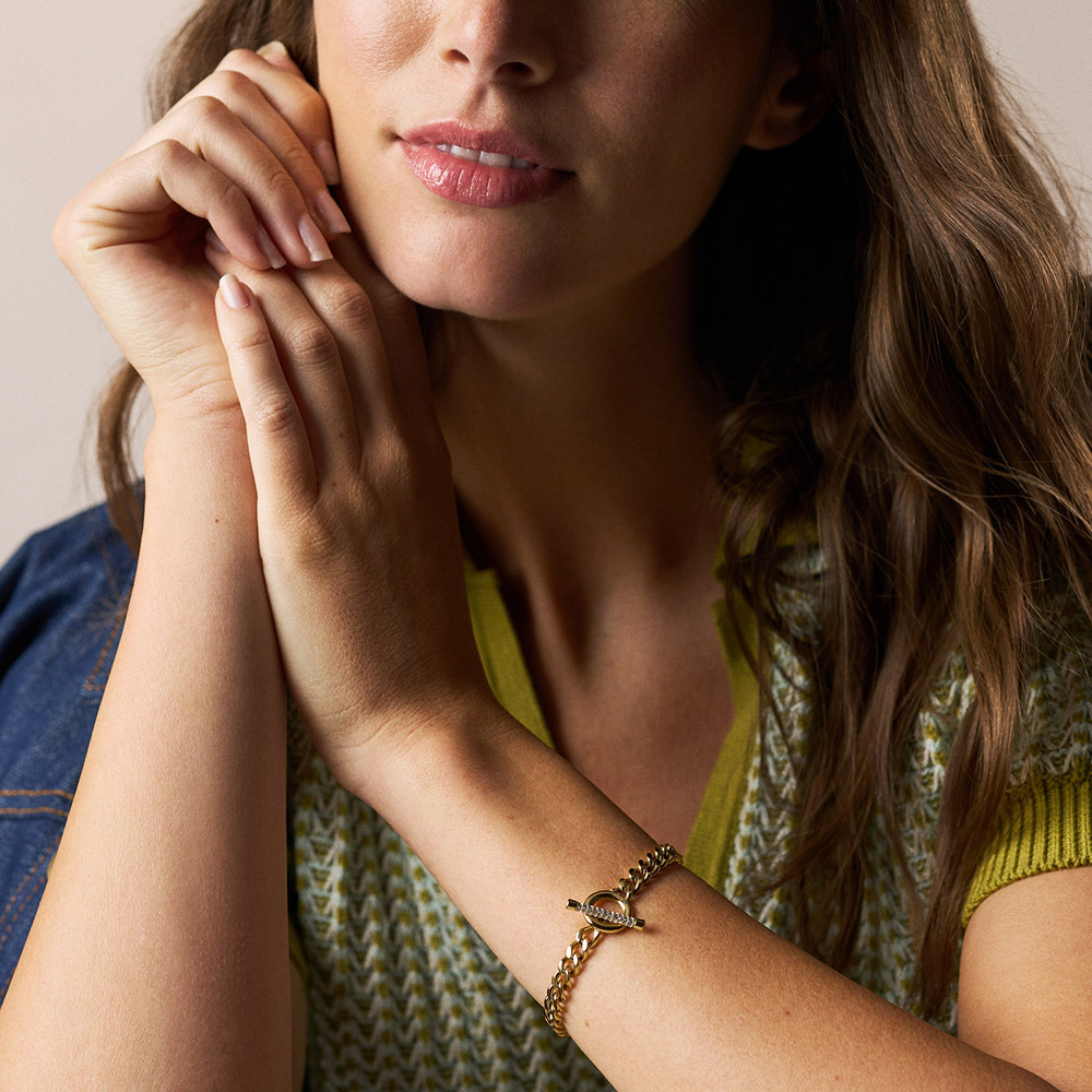 Carlie T-Bar 微光頸語不鏽鋼手鍊-金色 JF04957710